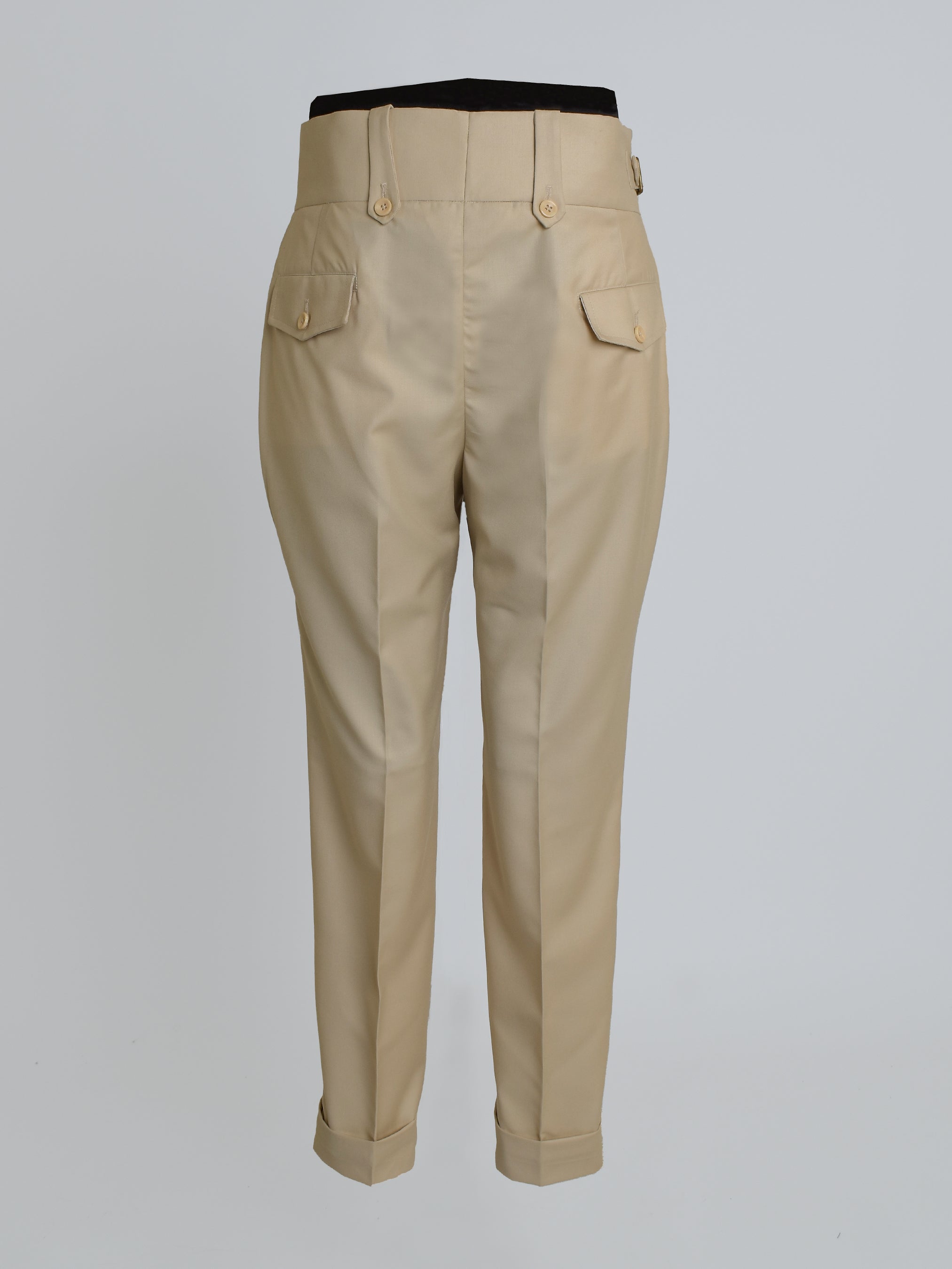 Men Gurkha Pant Custommade Blue Cotton Military Style High Waist Buckle  Adjuster