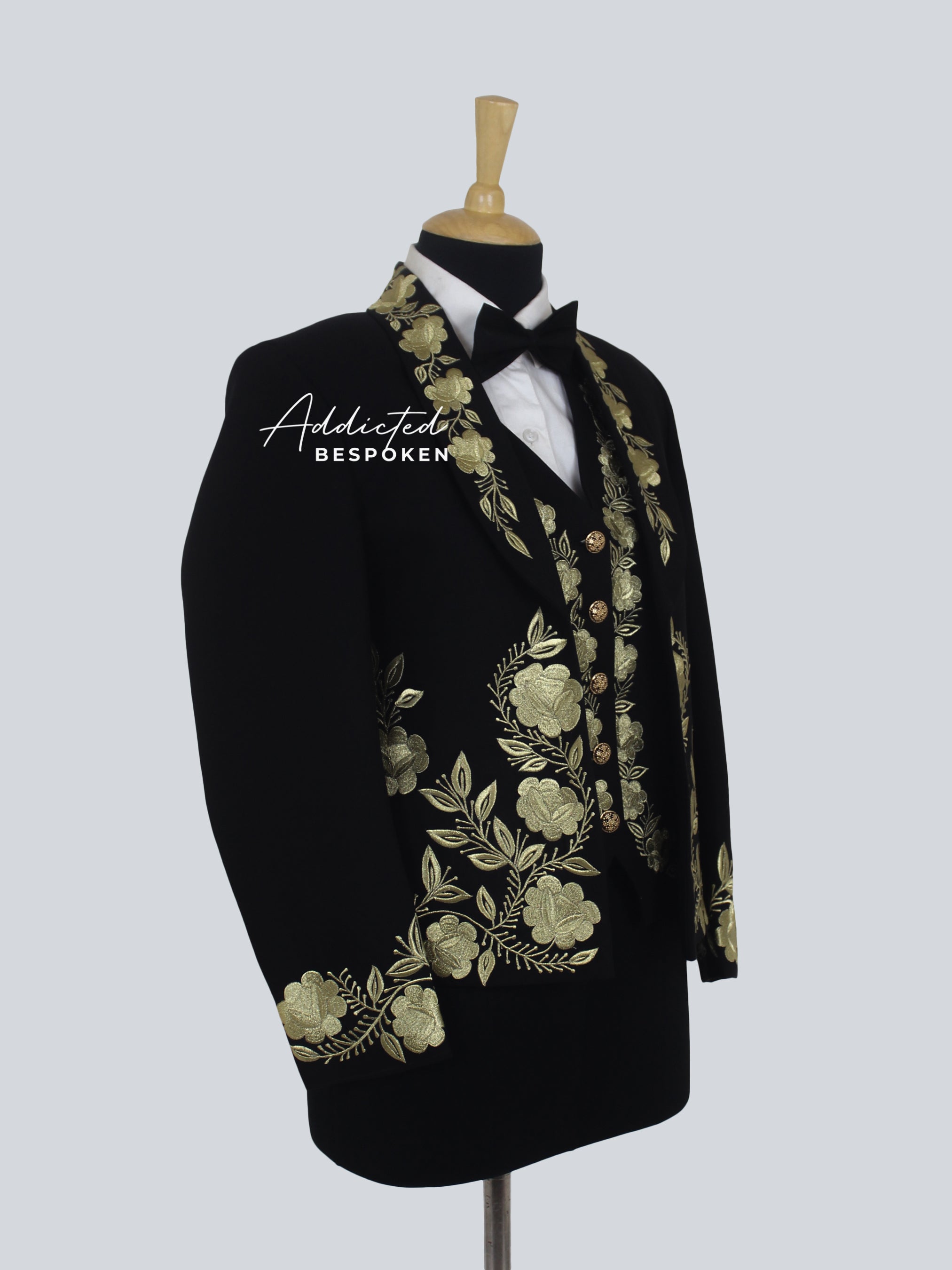 Regal Gold Embroidered Tuxedo Suit