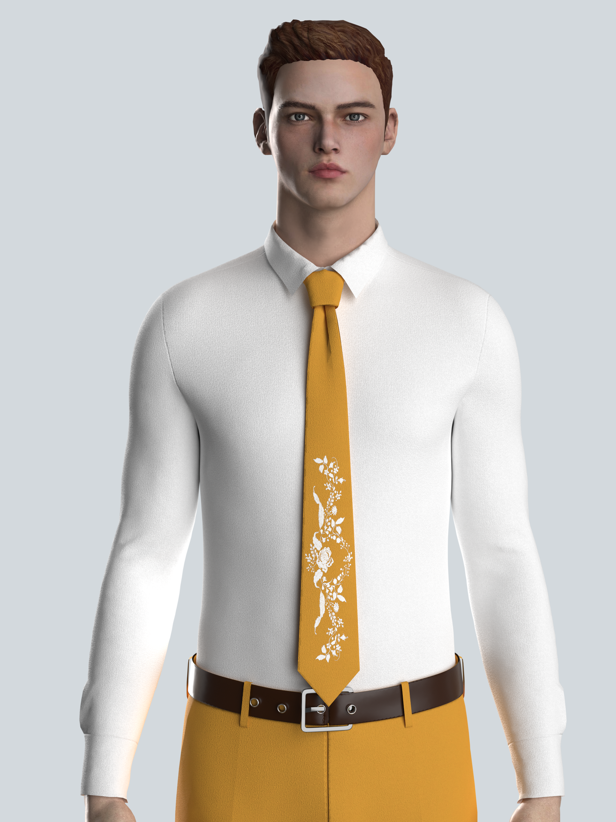 Golden Tie with Floral Embroidery