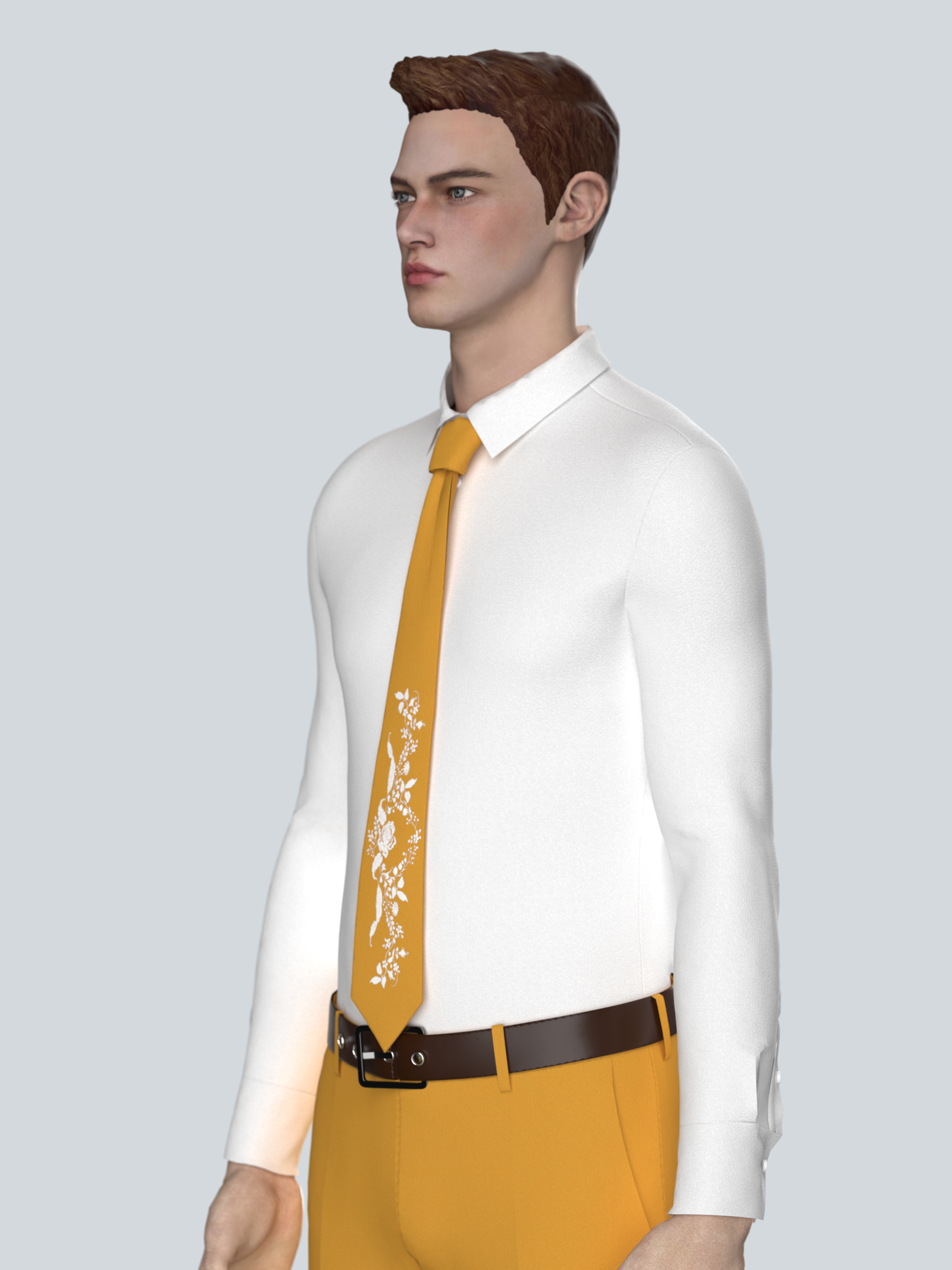 Golden Tie with Floral Embroidery