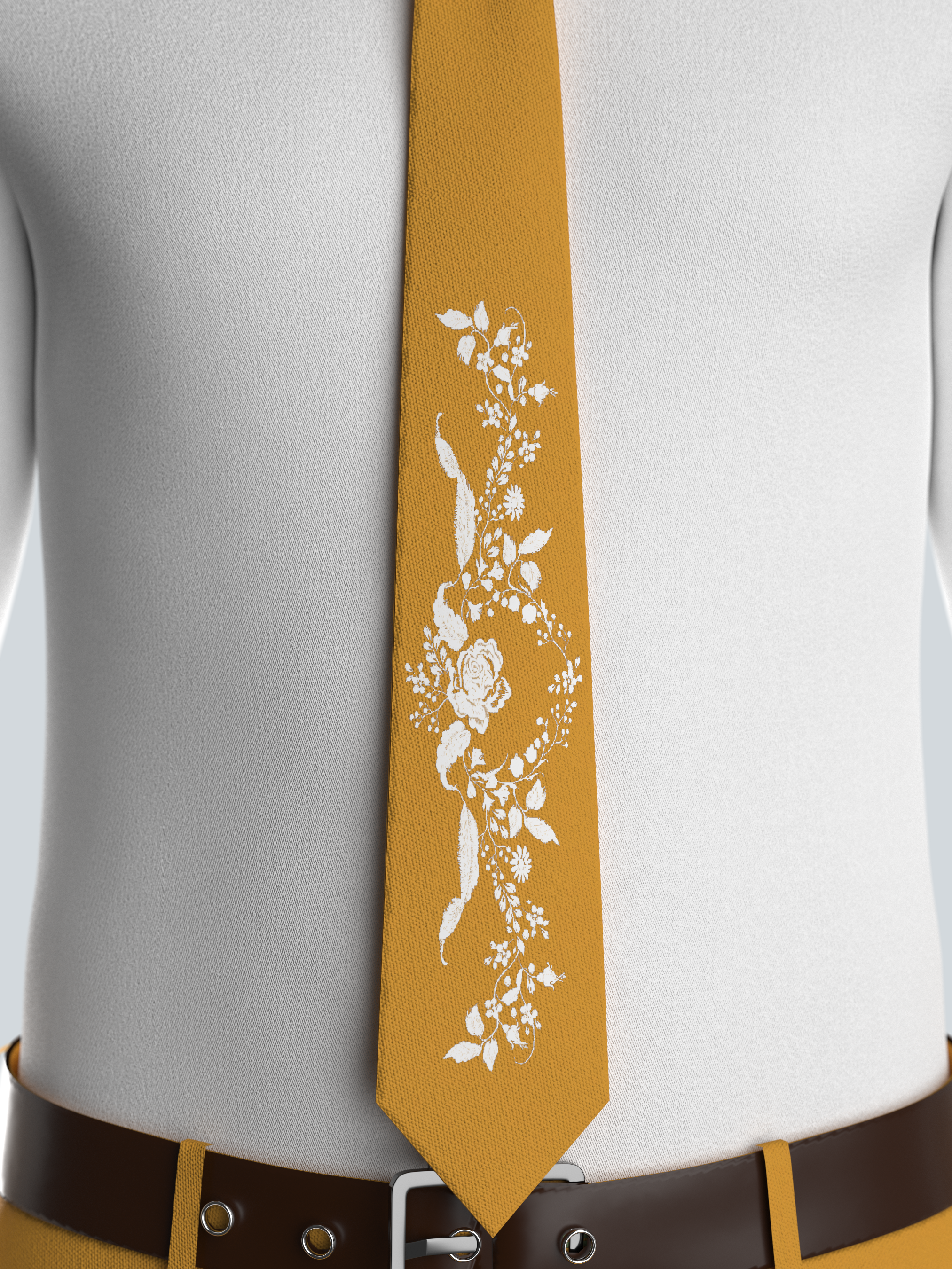 Golden Tie with Floral Embroidery