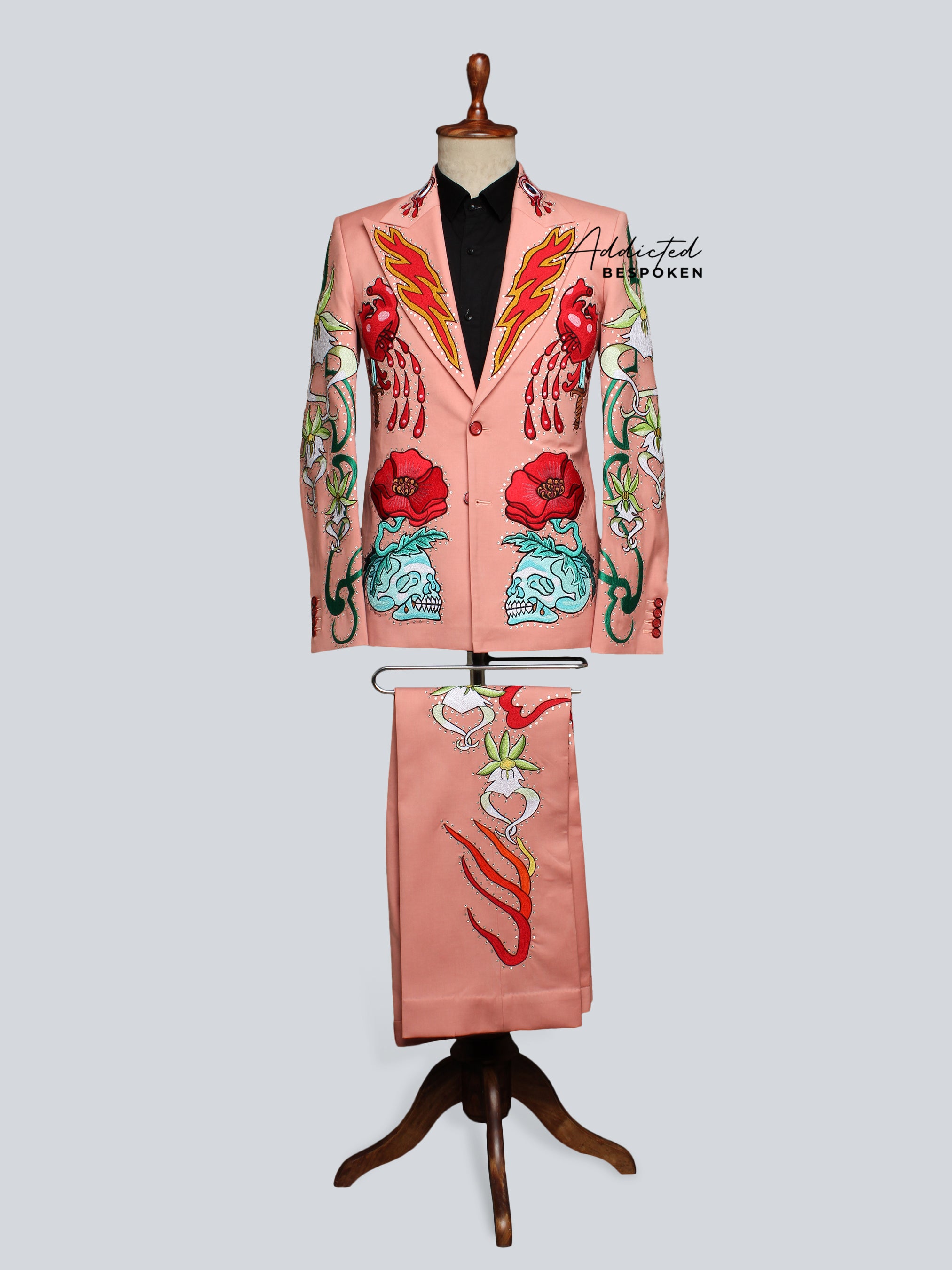 Flaming Hearts & Skull Blooms Custom Suit