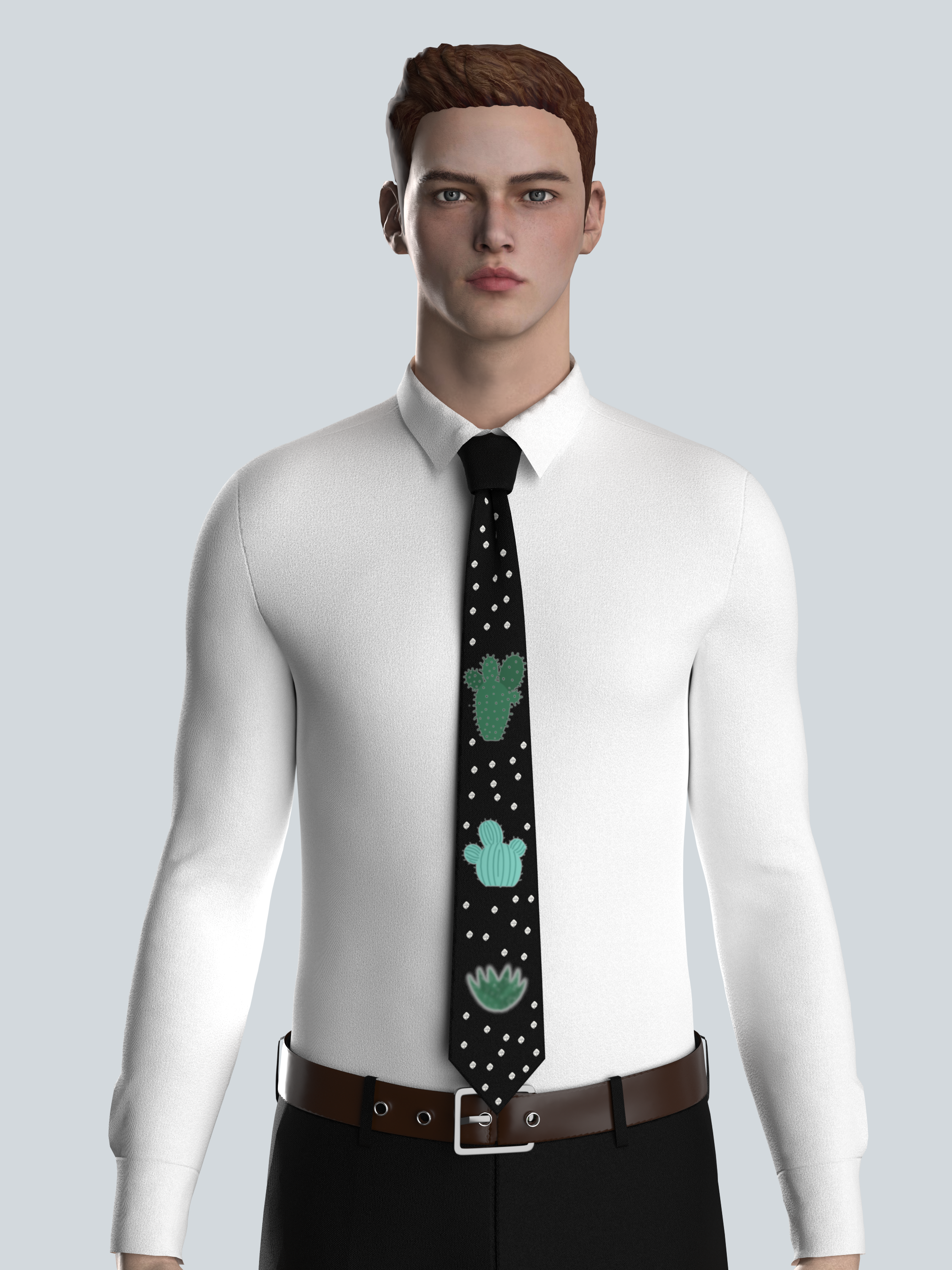 Black Tie with Cactus Embroidery