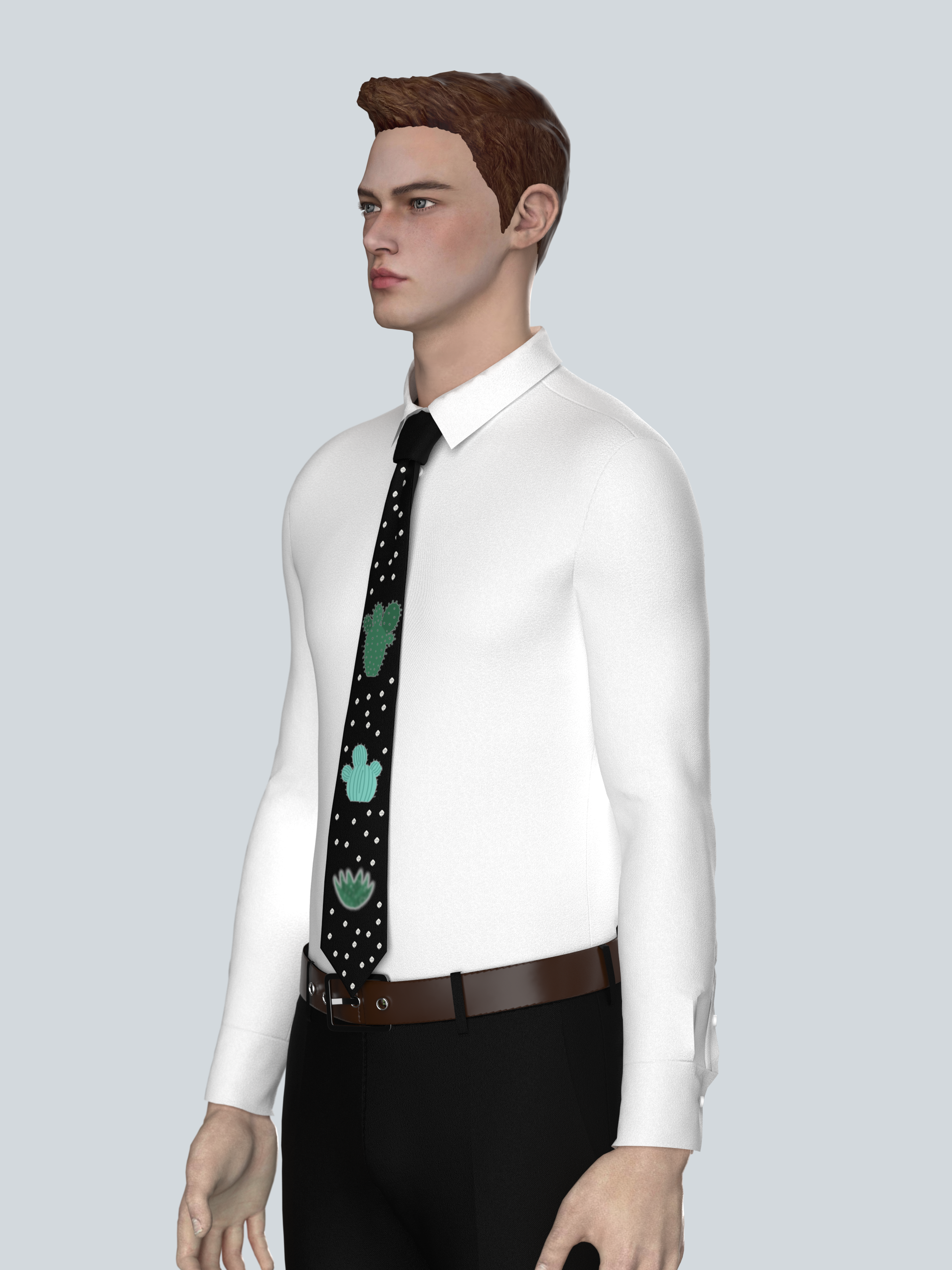 Black Tie with Cactus Embroidery