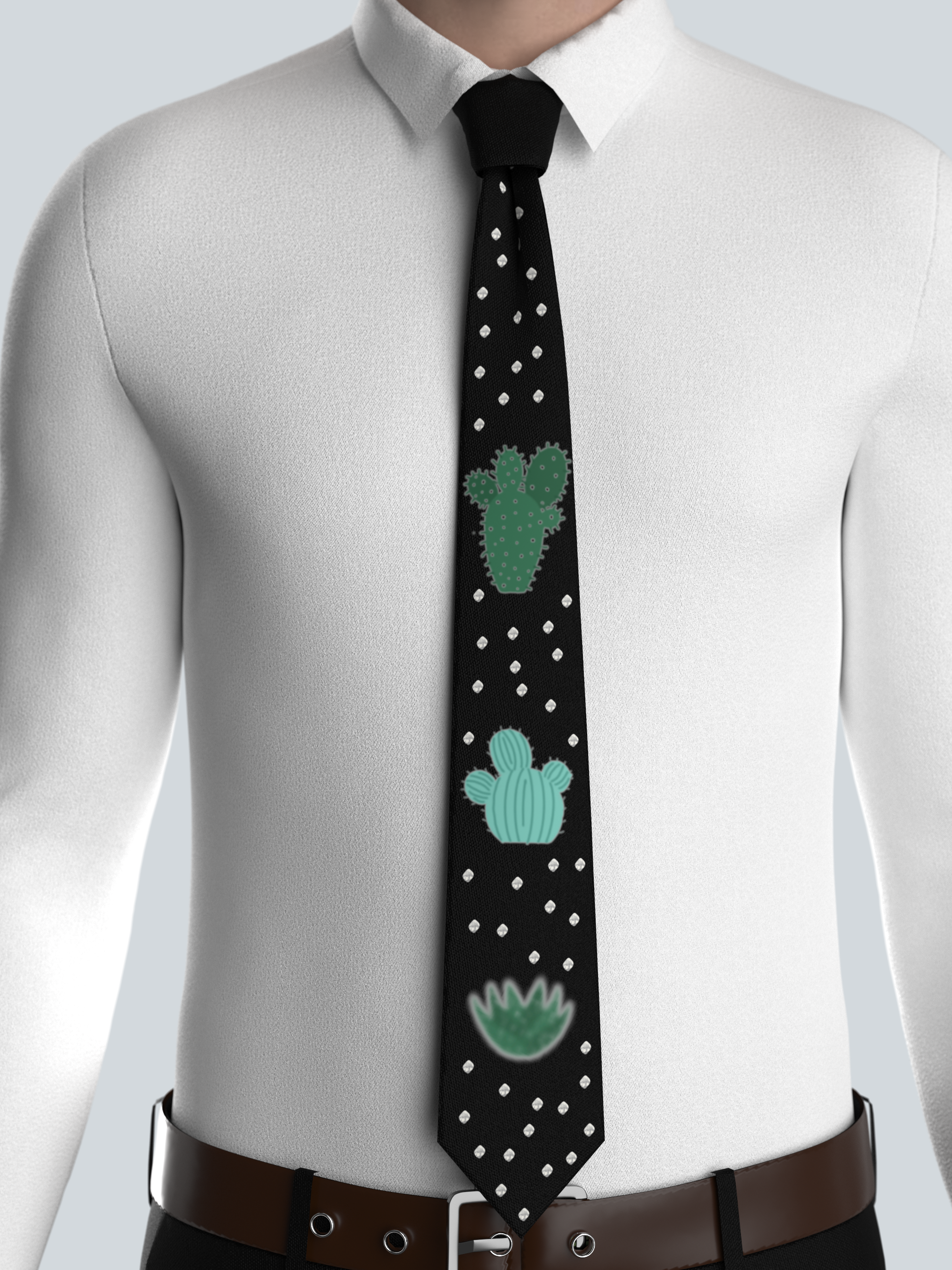 Black Tie with Cactus Embroidery