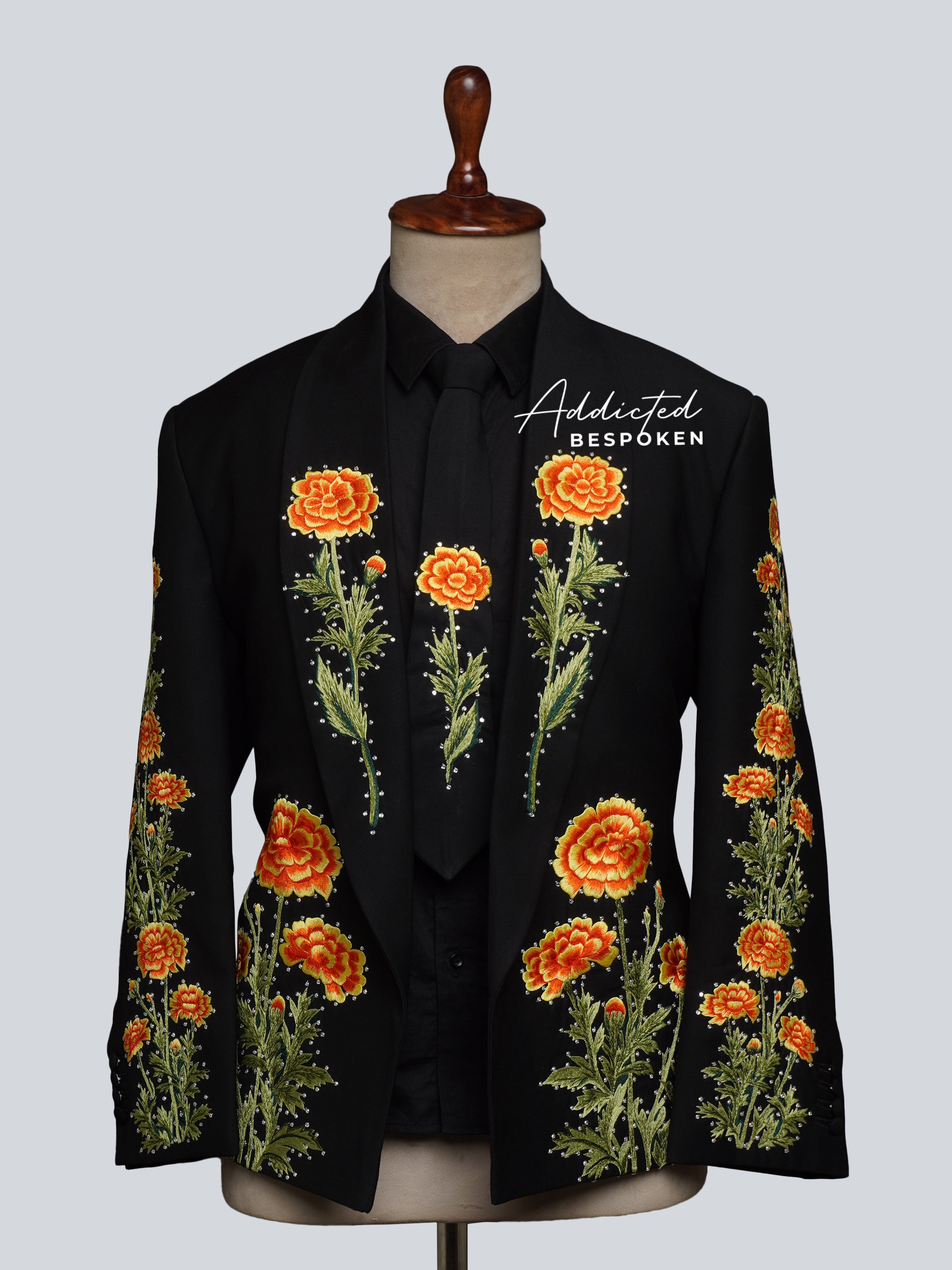 Marigold Vibrant Floral Embroidered Suit