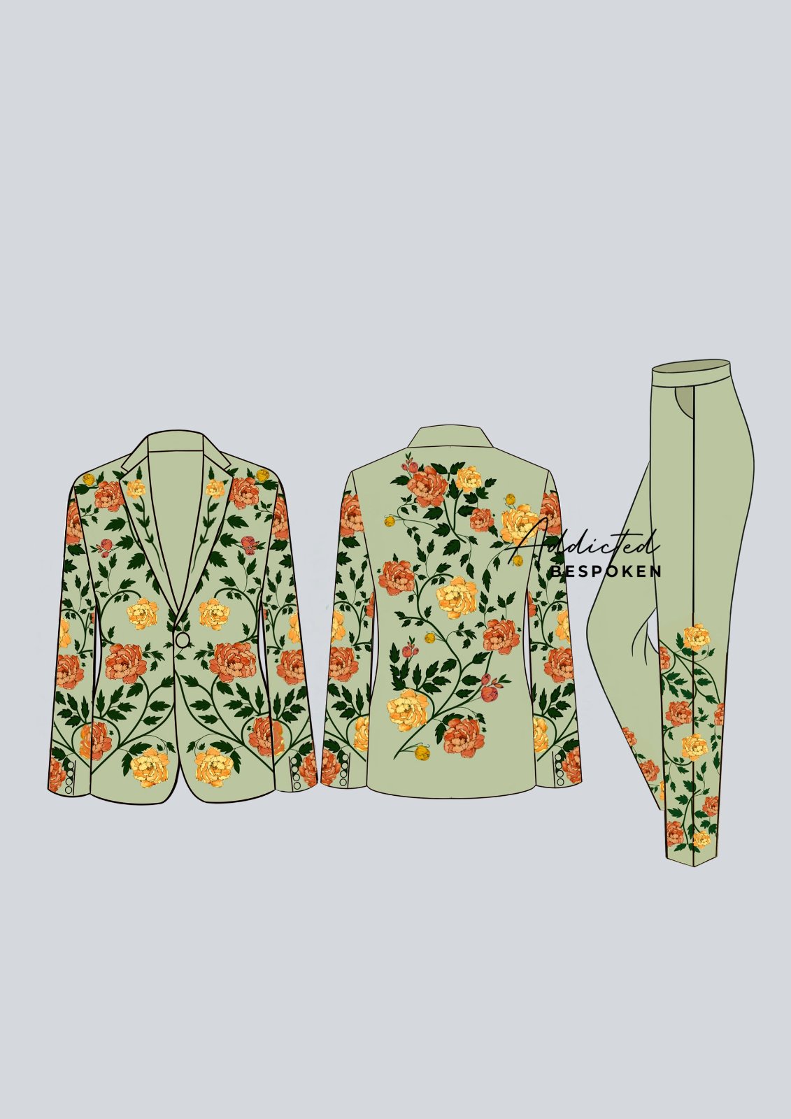 Green Embroidered Western Suit