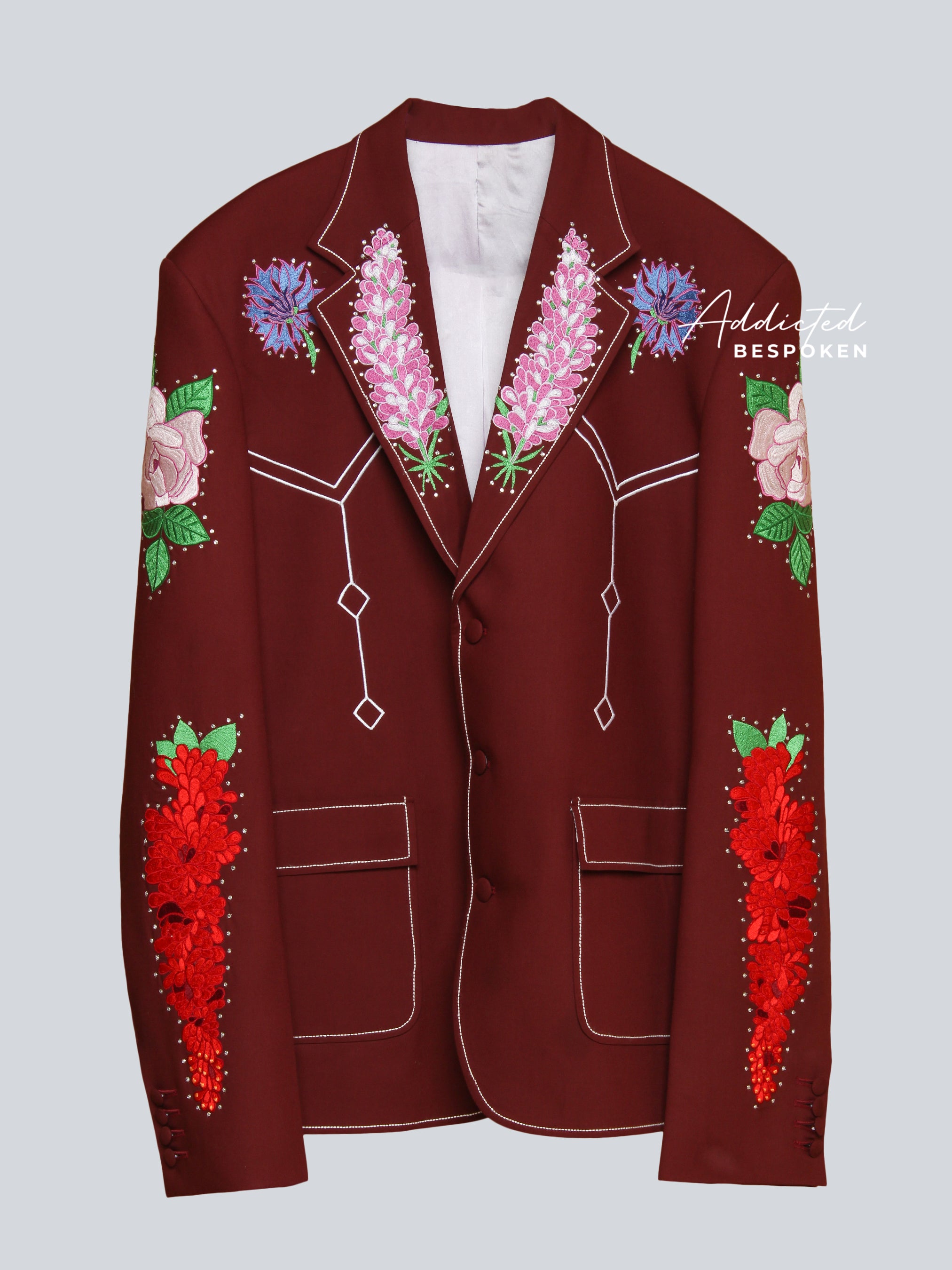 Crimson Blossom Embroidered Suit