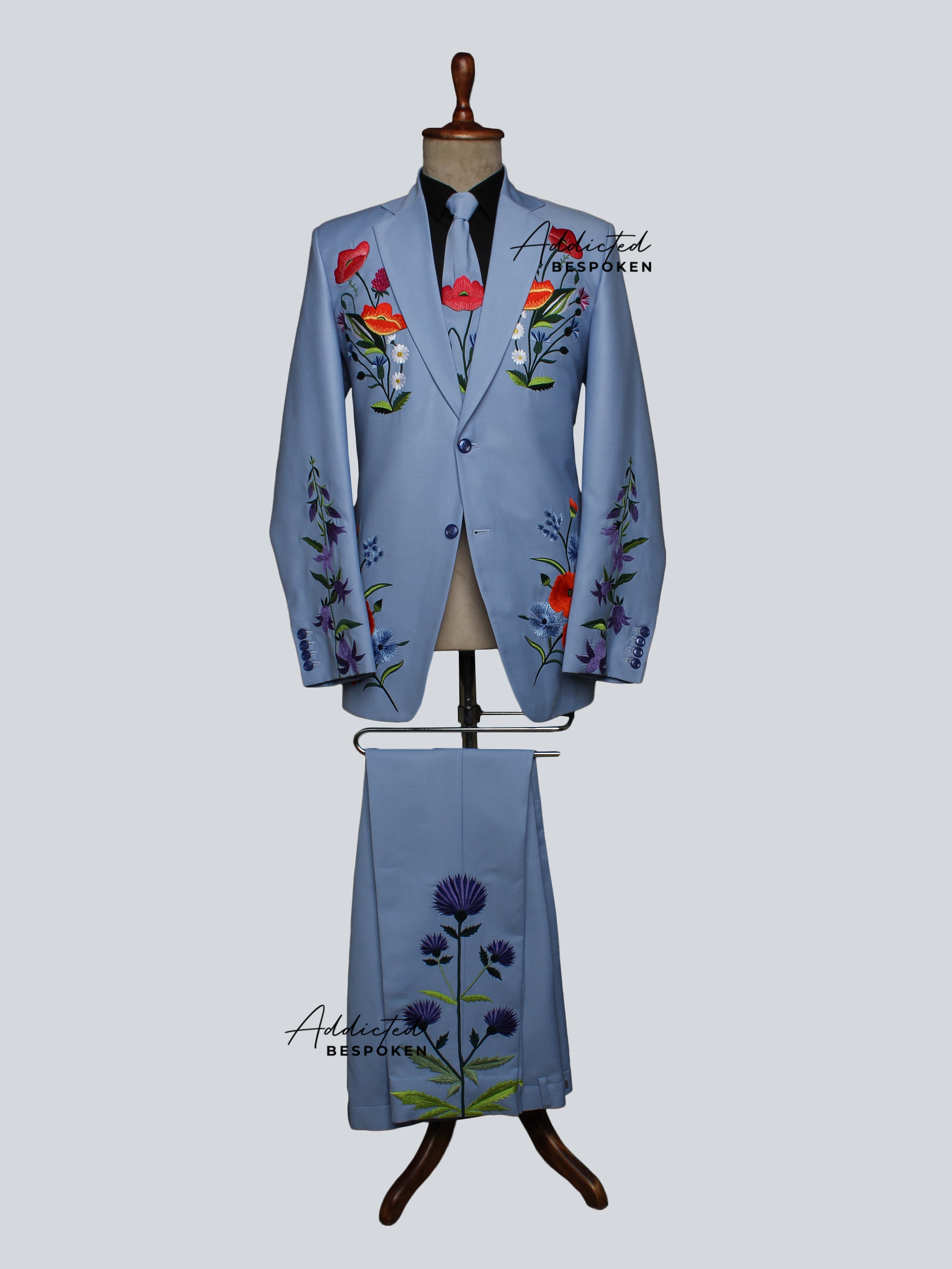 Blue Wedding Floral Western Suit