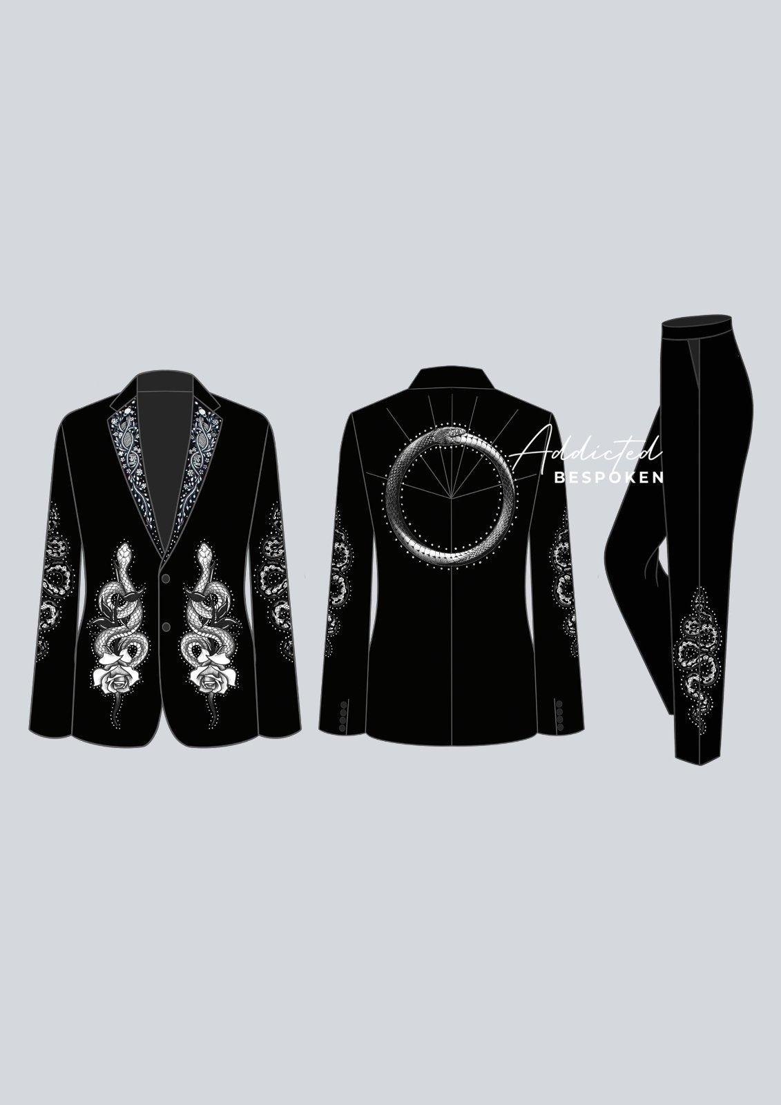 Snake Embroidered Black Suit