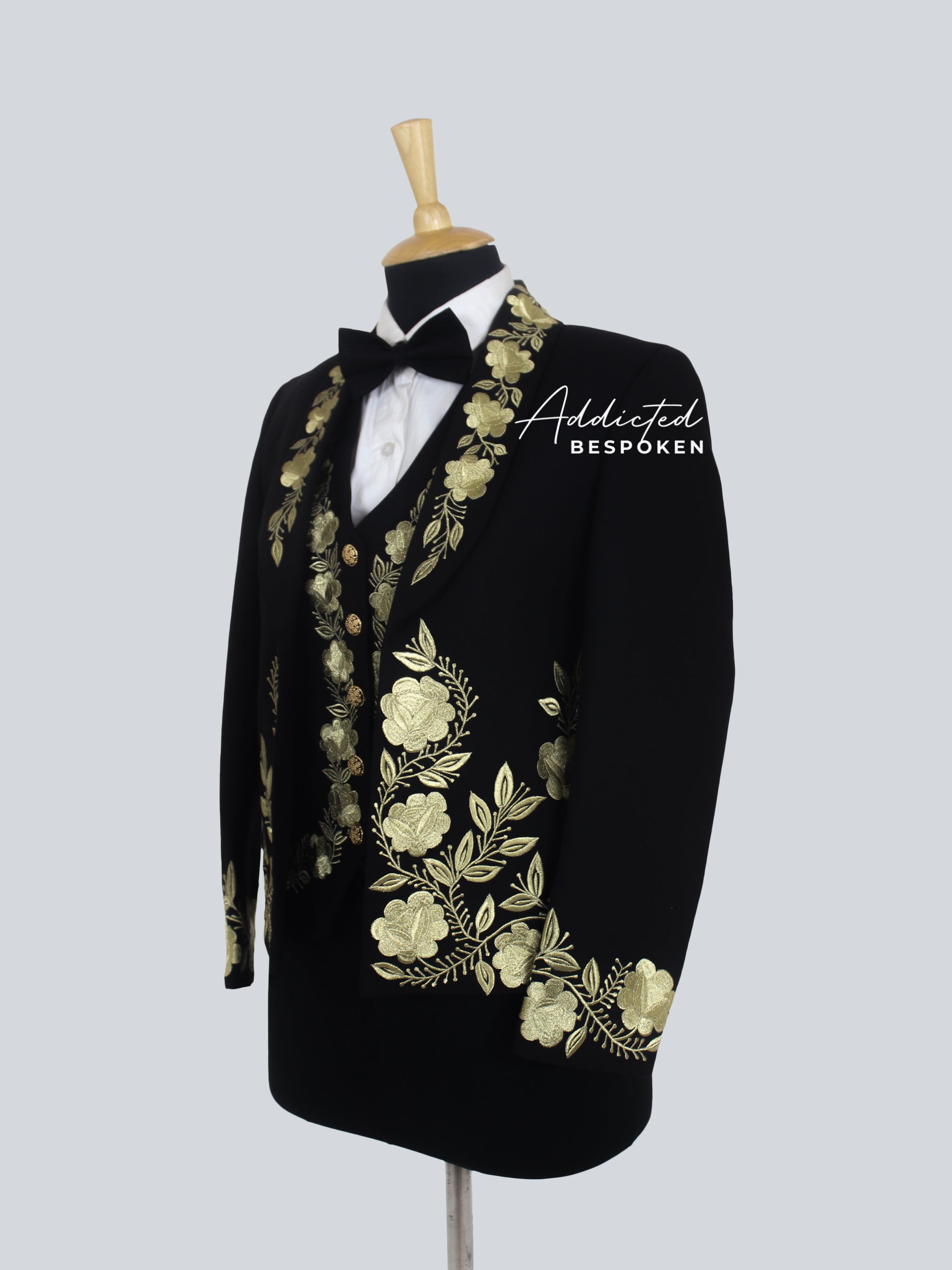 Regal Gold Embroidered Tuxedo Suit