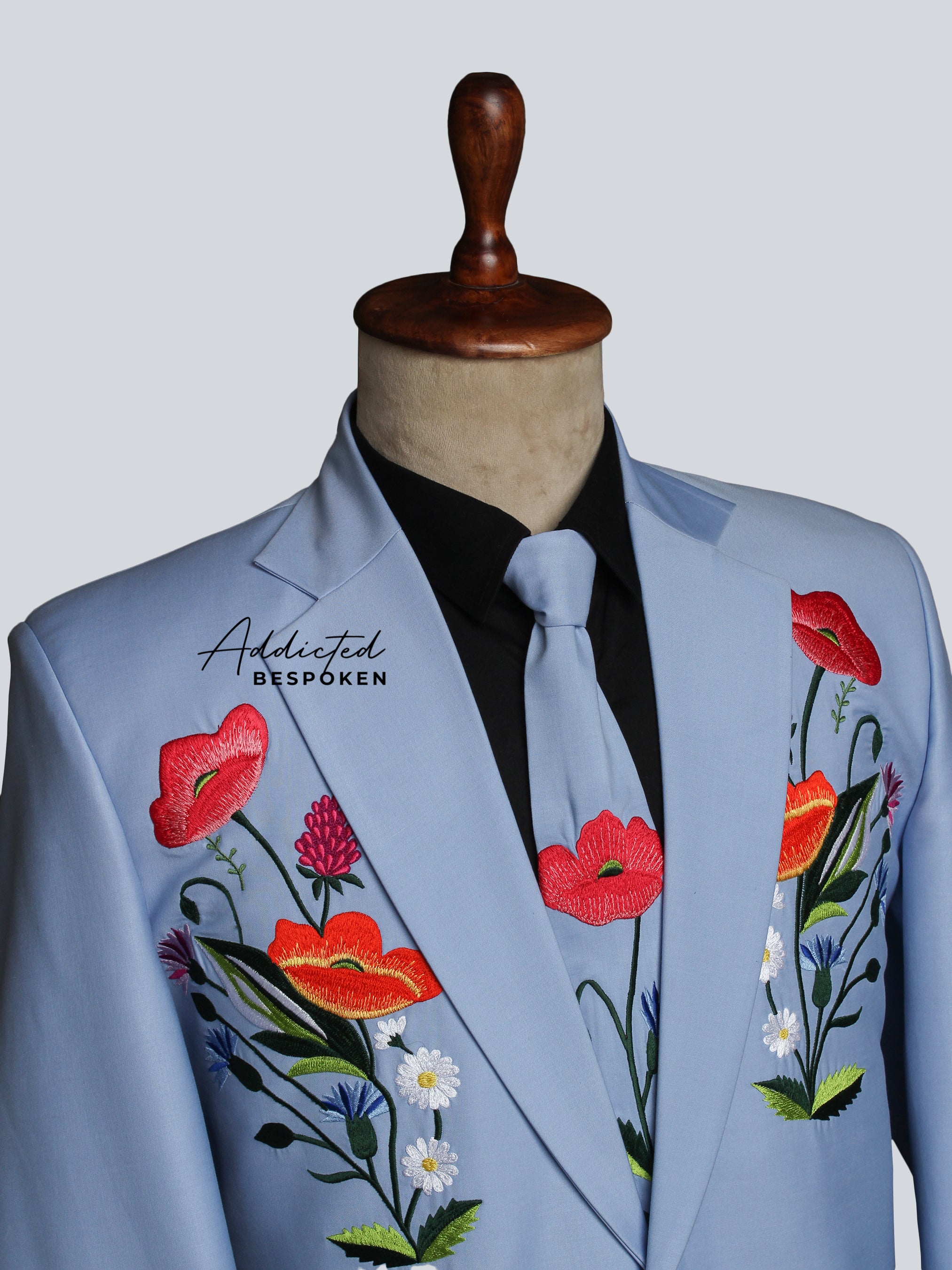 Blue Wedding Floral Western Suit