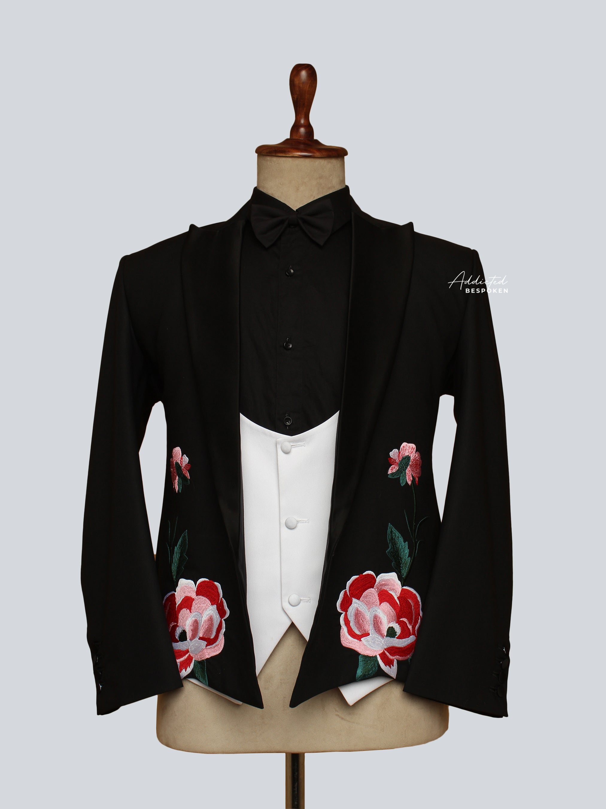 Floral Embroidered  Tuxedo Suit