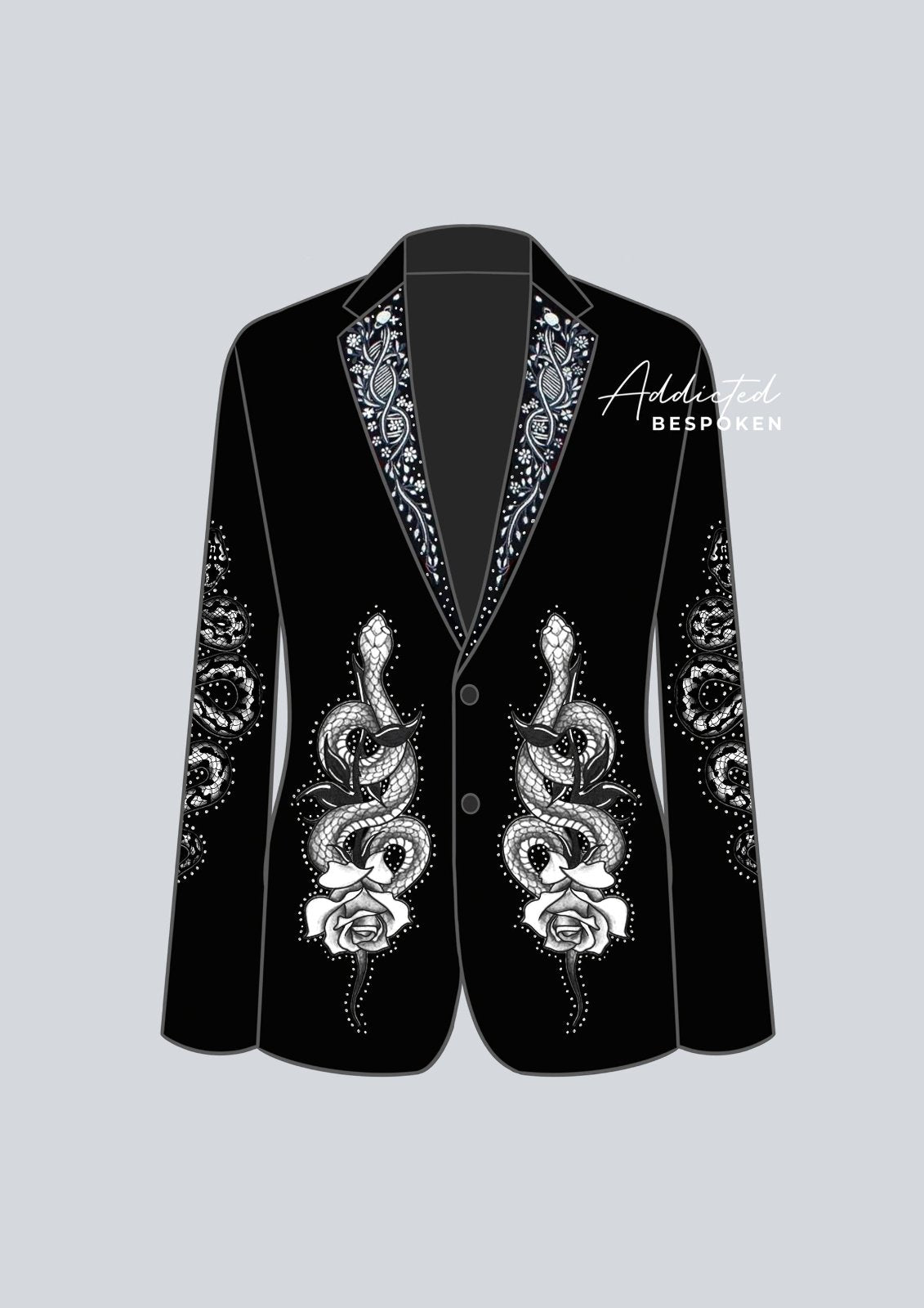 Snake Embroidered Black Suit