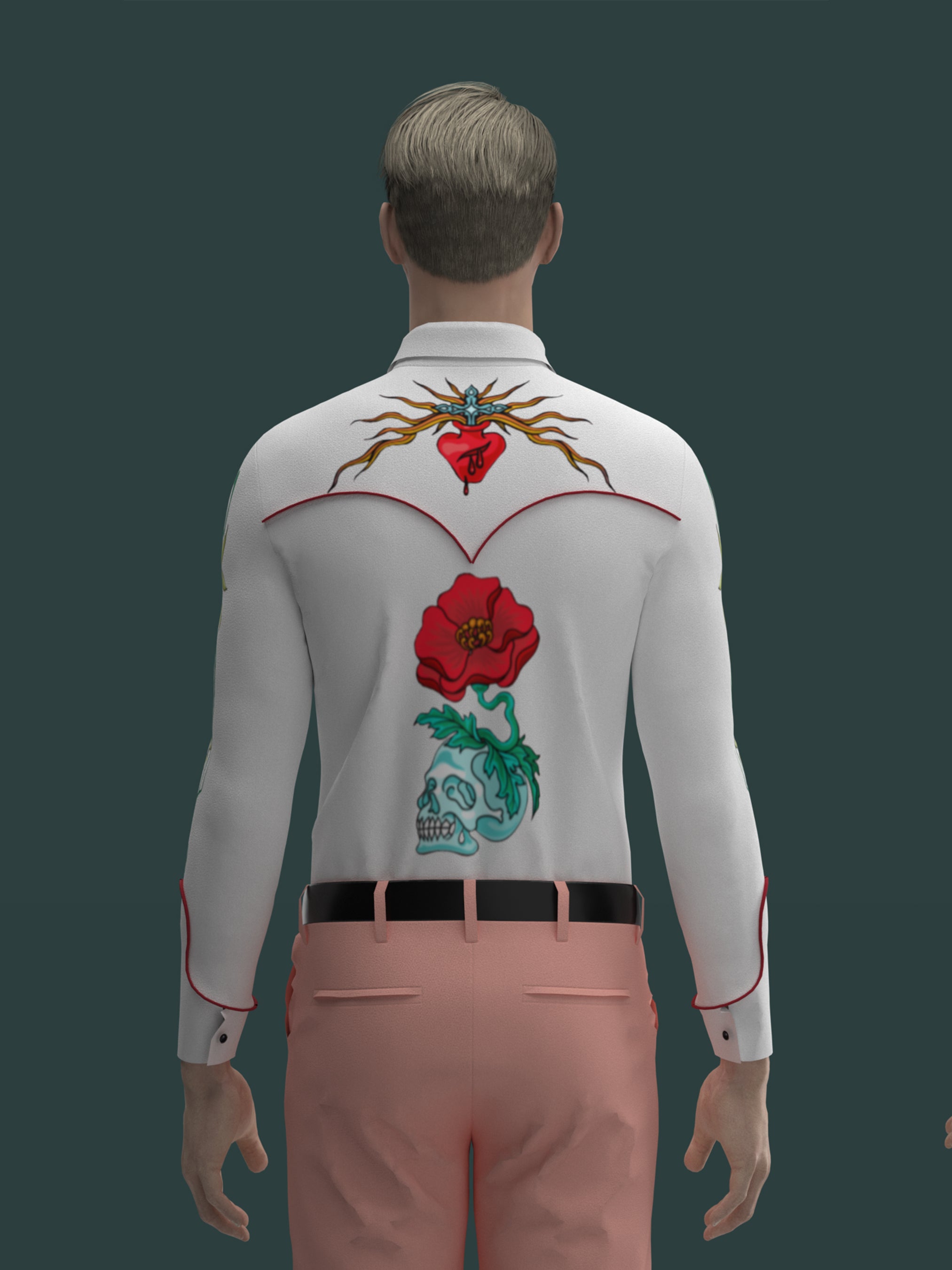 Flaming Hearts & Skull Blooms Custom Shirt