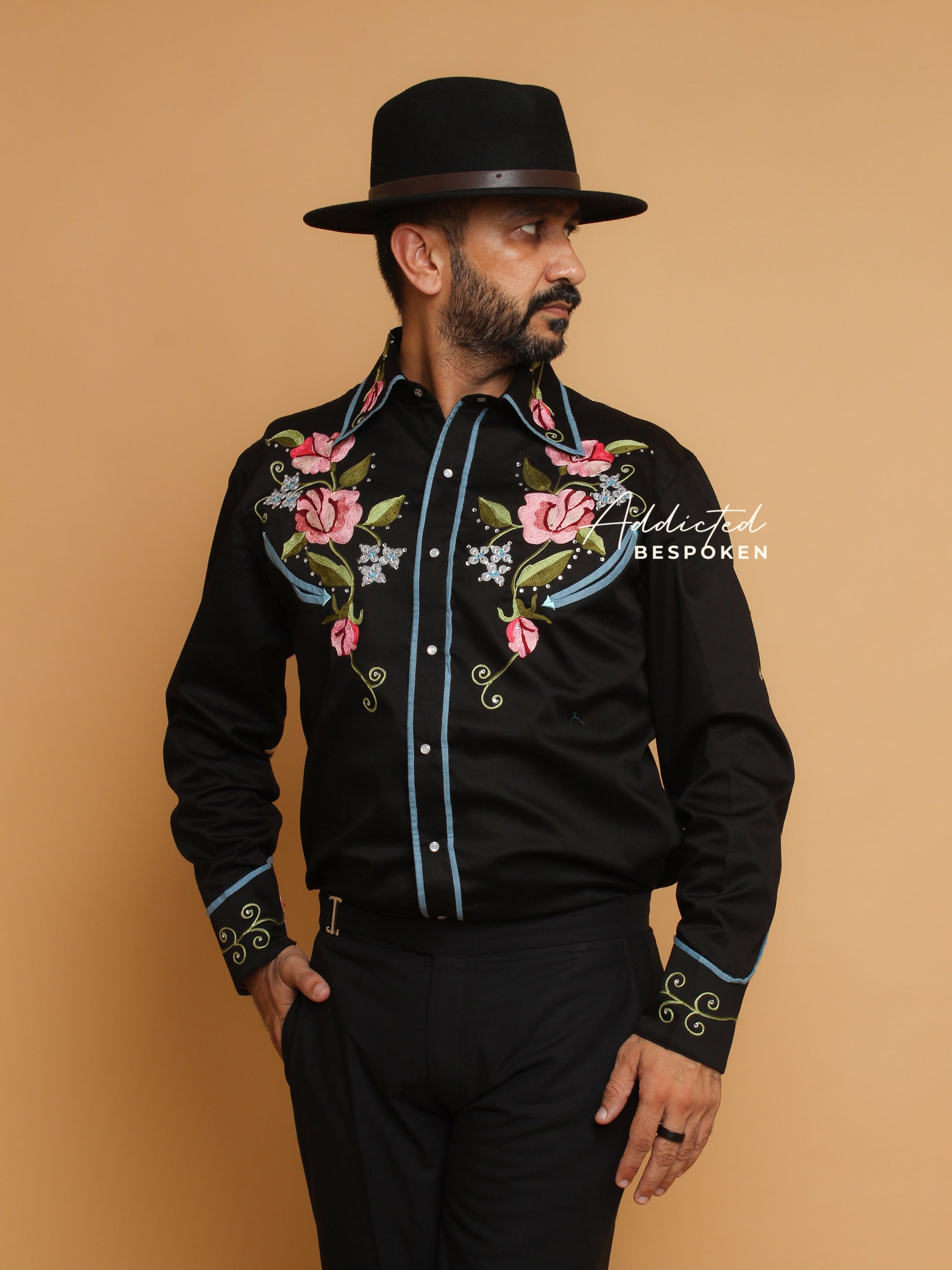 Floral and Horse Design Embroidered Shirt