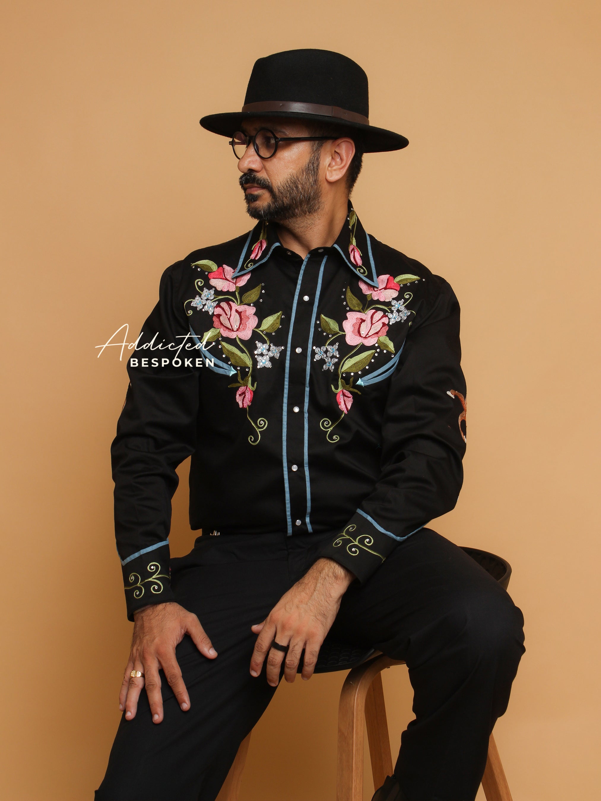 Floral and Horse Design Embroidered Shirt