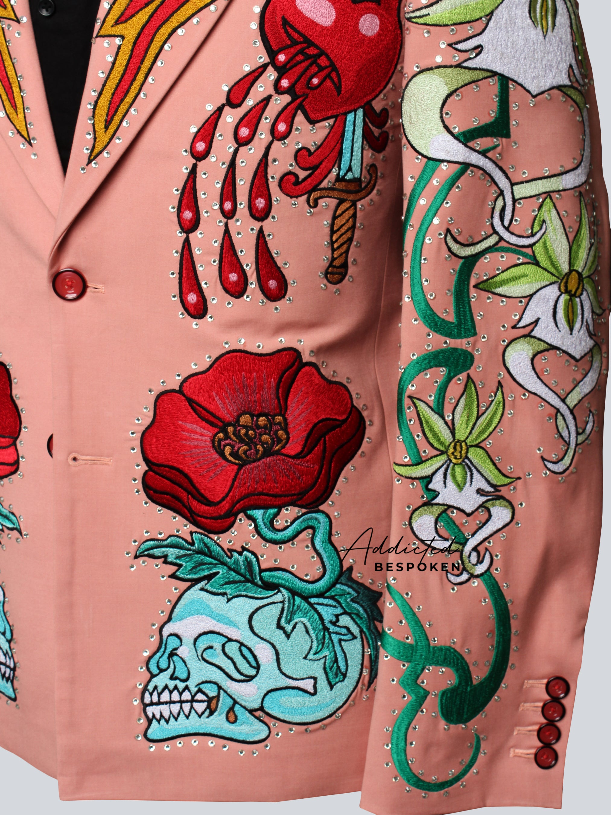 Flaming Hearts & Skull Blooms Custom Suit