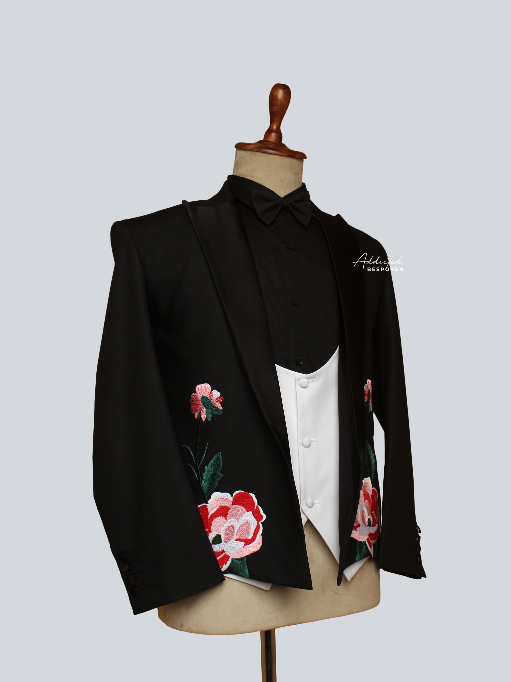 Floral Embroidered  Tuxedo Suit