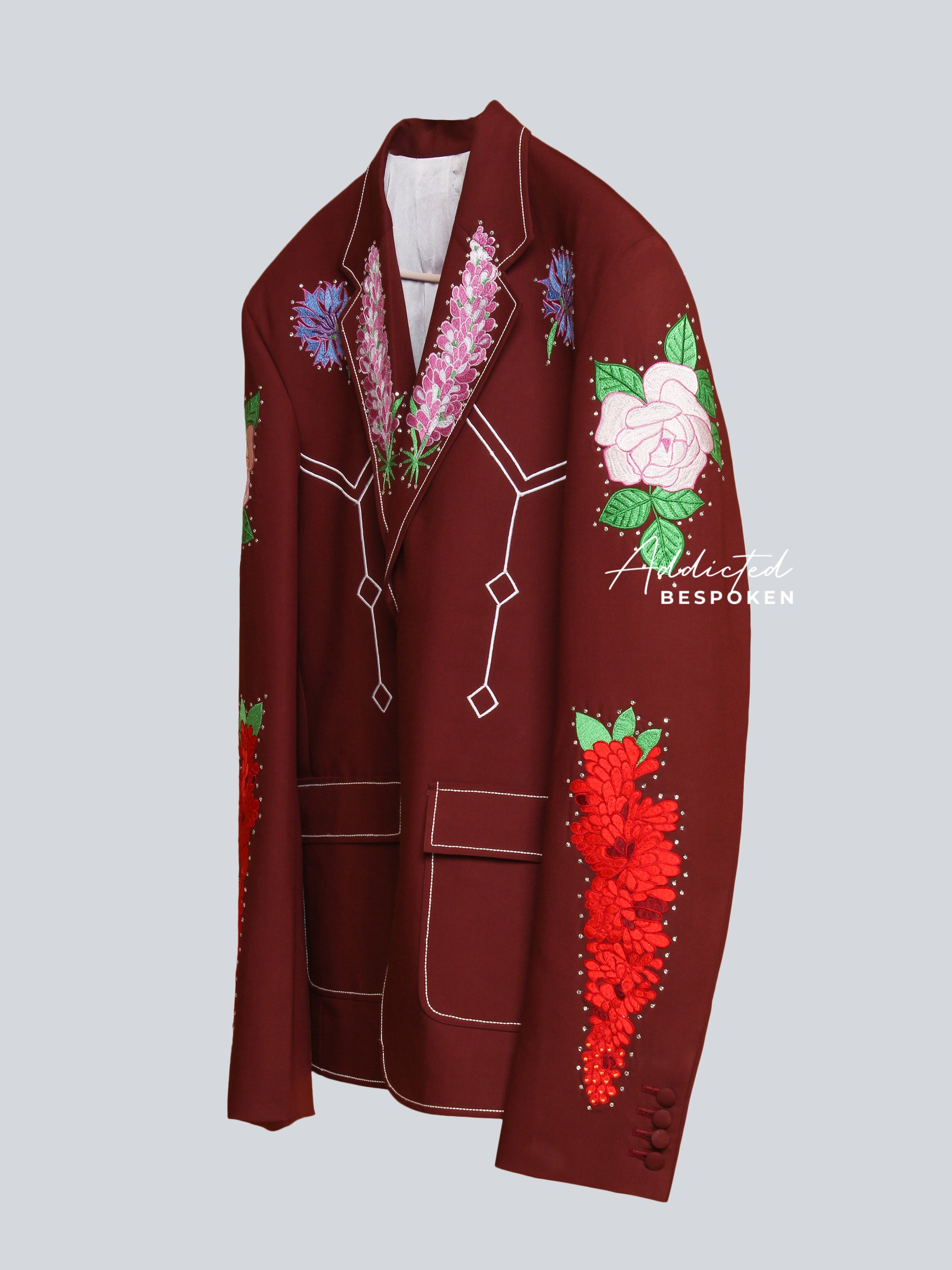 Crimson Blossom Embroidered Suit