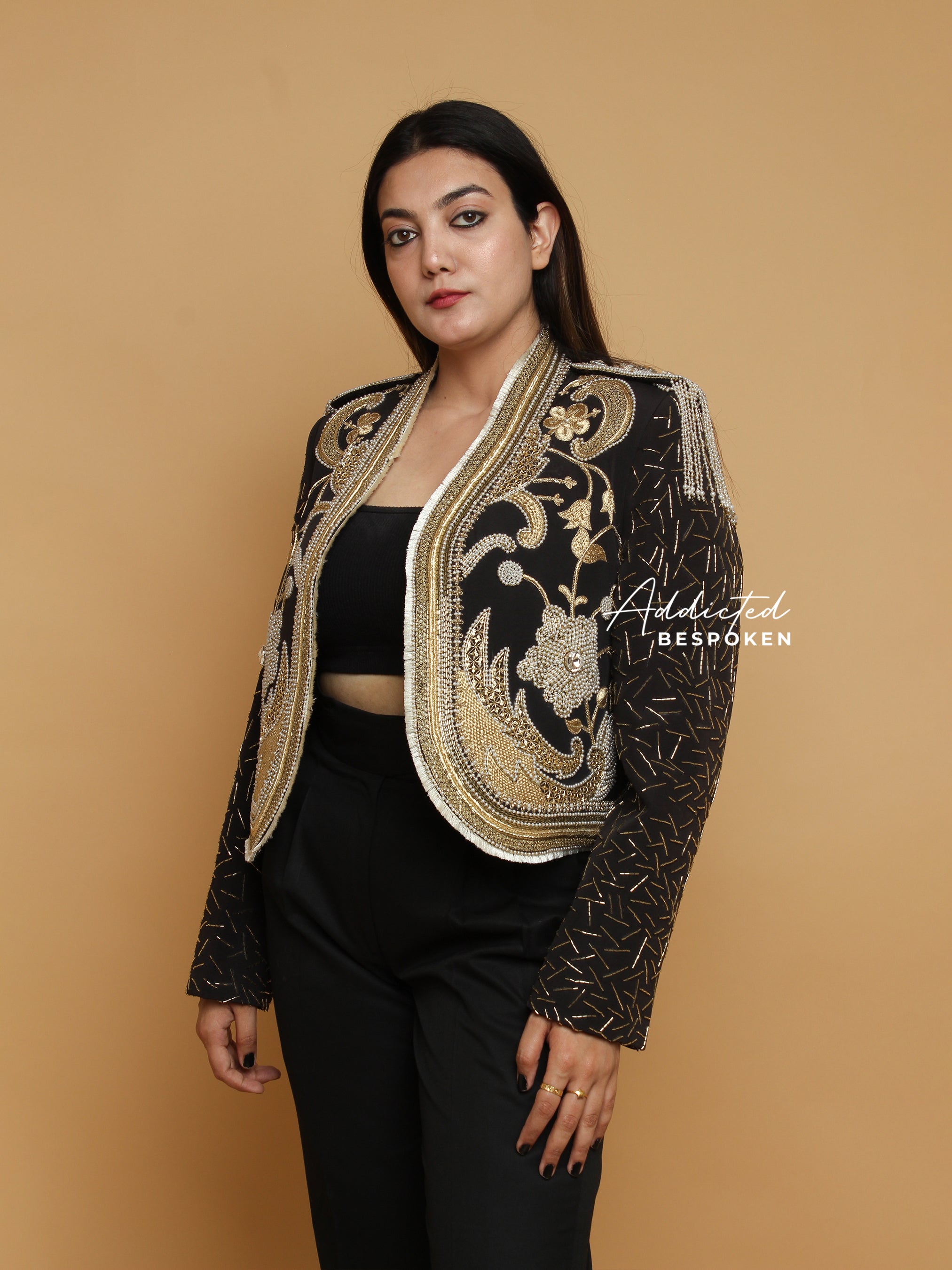 Gilded Fur and Beads Crop Jacket(CLS)