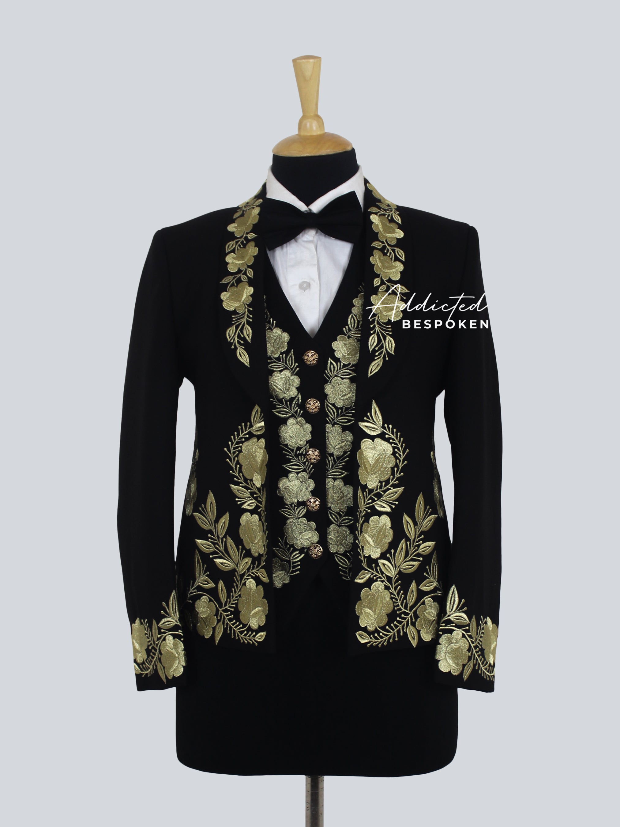 Regal Gold Embroidered Tuxedo Suit