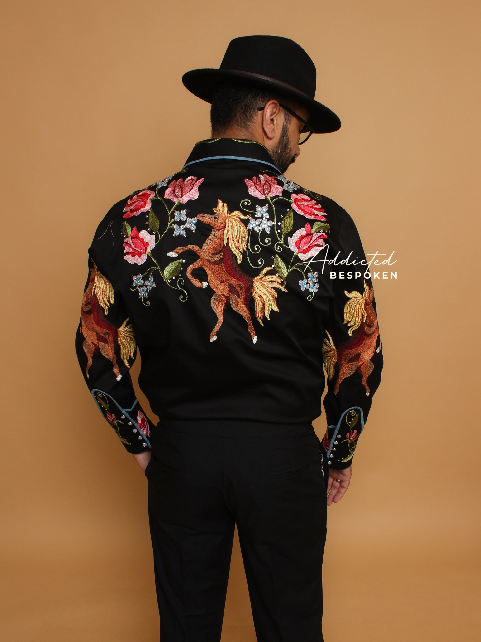 Floral and Horse Design Embroidered Shirt