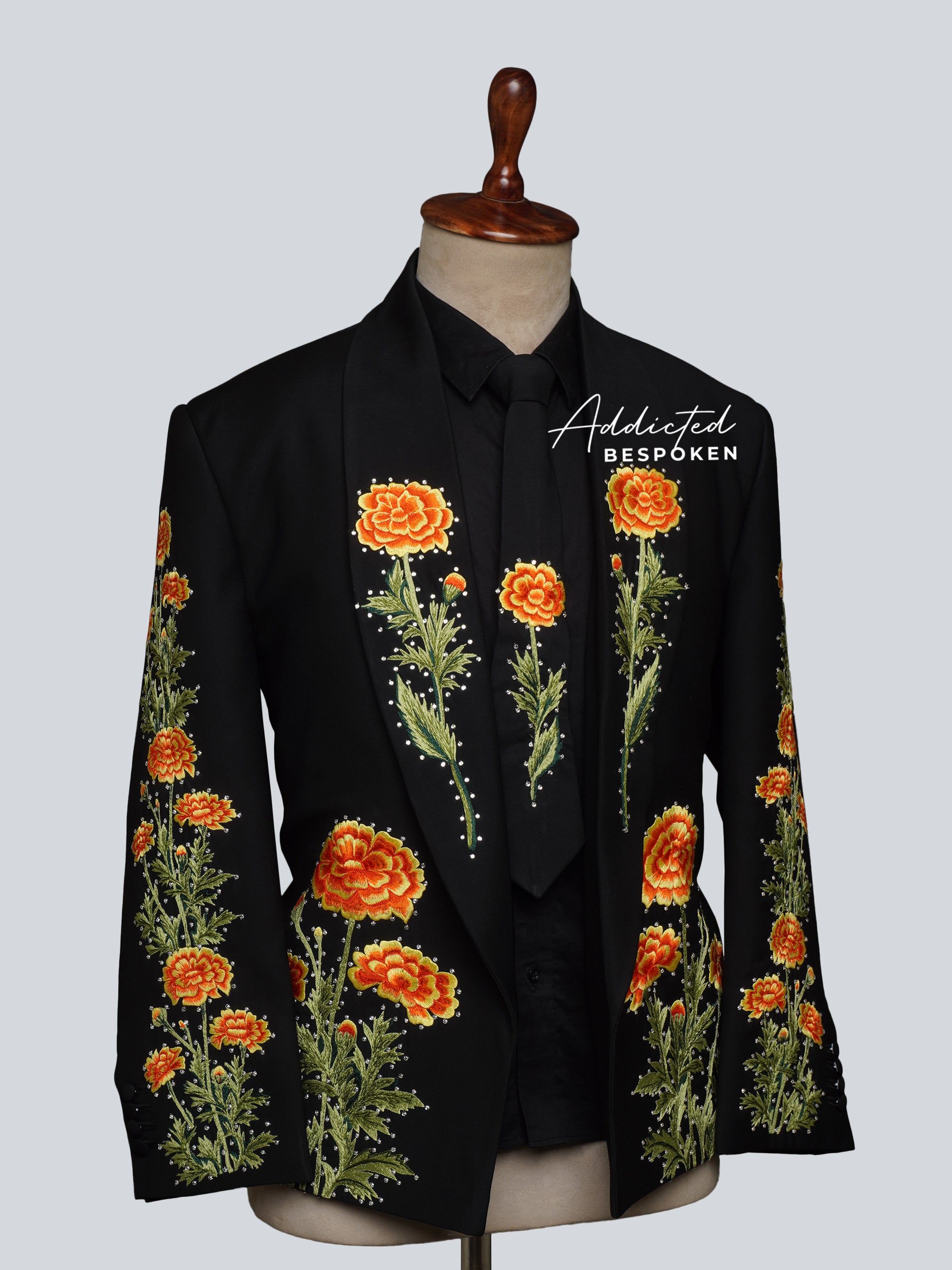 Marigold Vibrant Floral Embroidered Suit