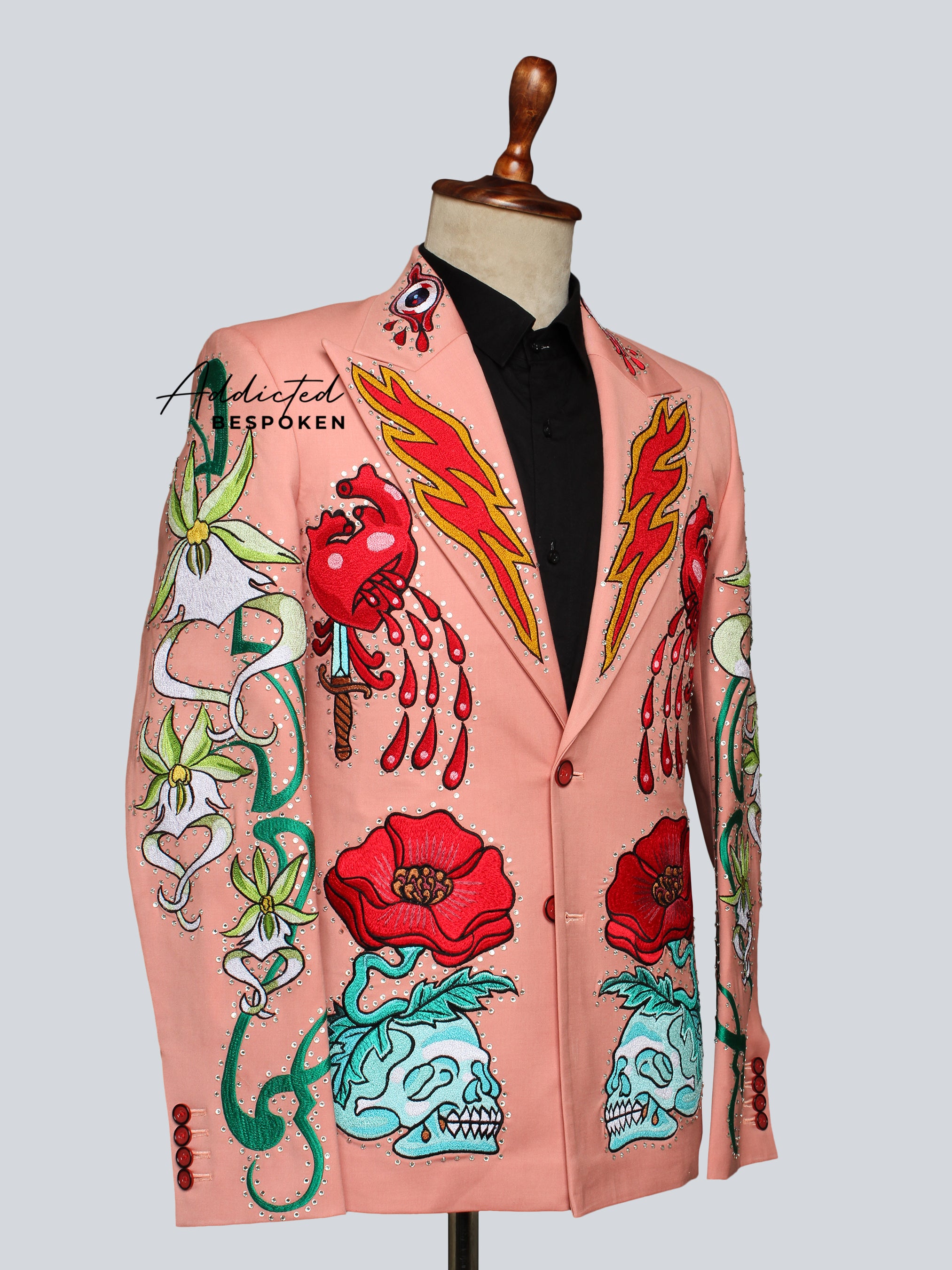 Flaming Hearts & Skull Blooms Custom Suit