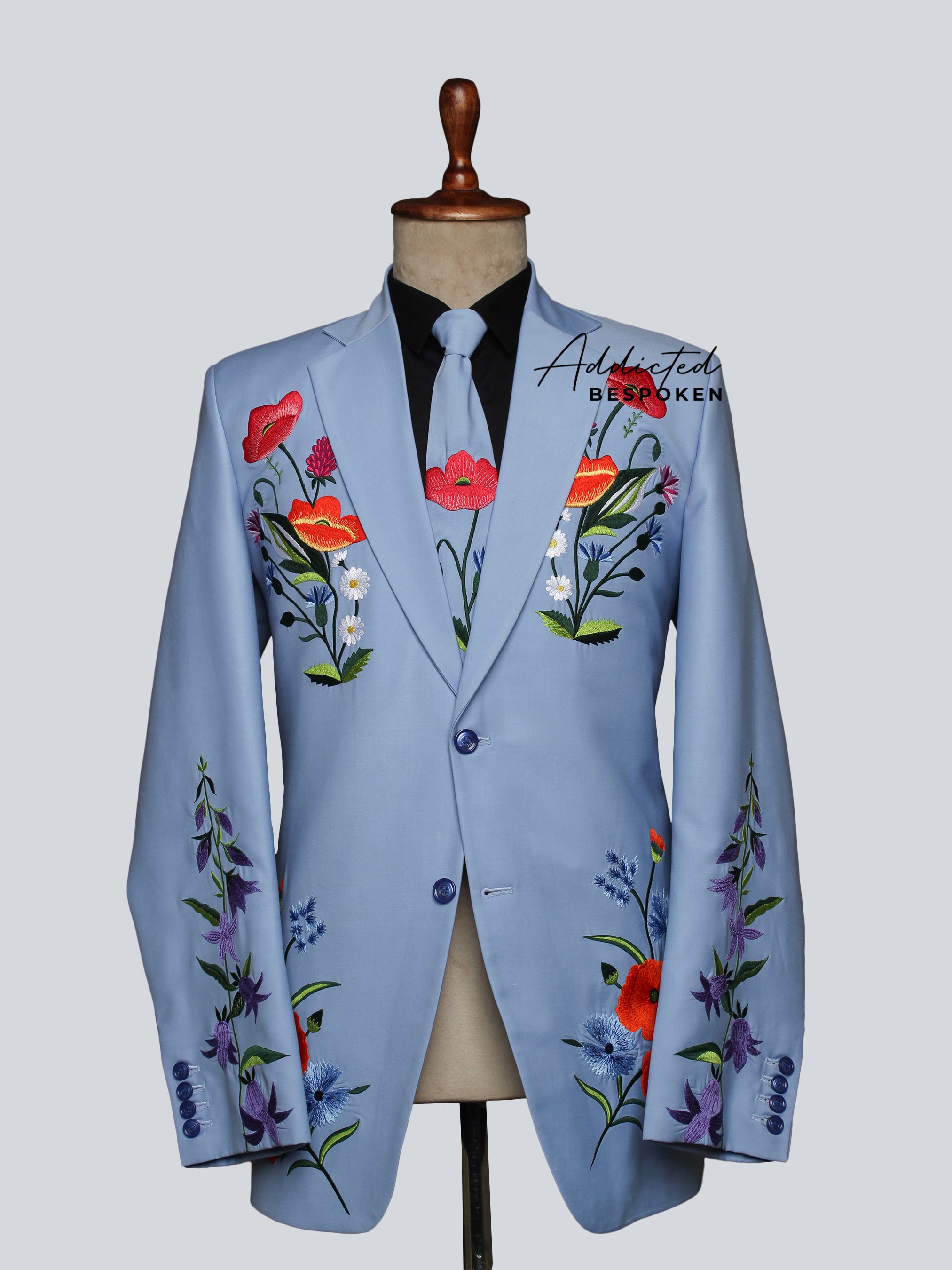 Blue Wedding Floral Western Suit