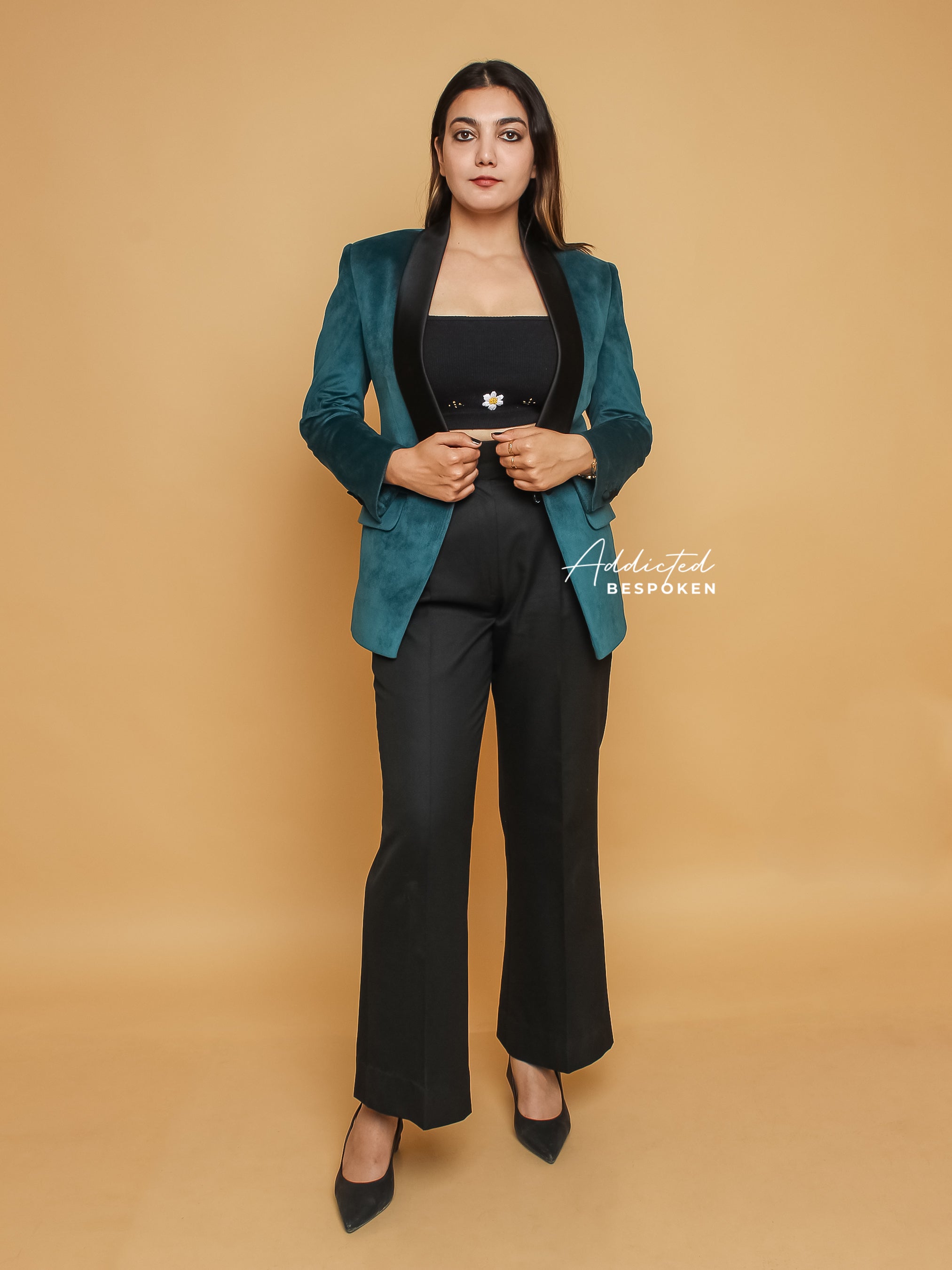 Formal Blue Velvet Pantsuit