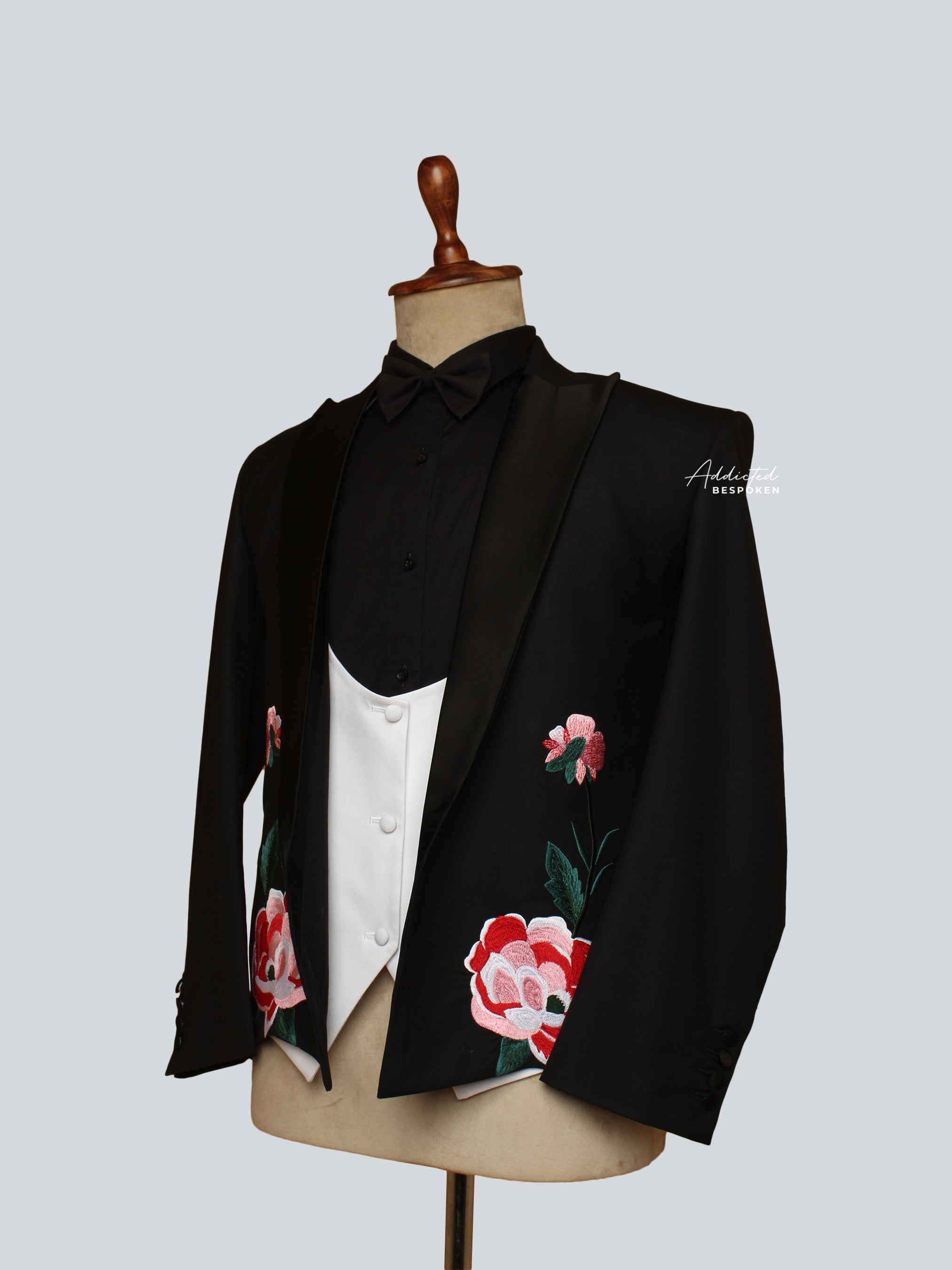 Floral Embroidered  Tuxedo Suit