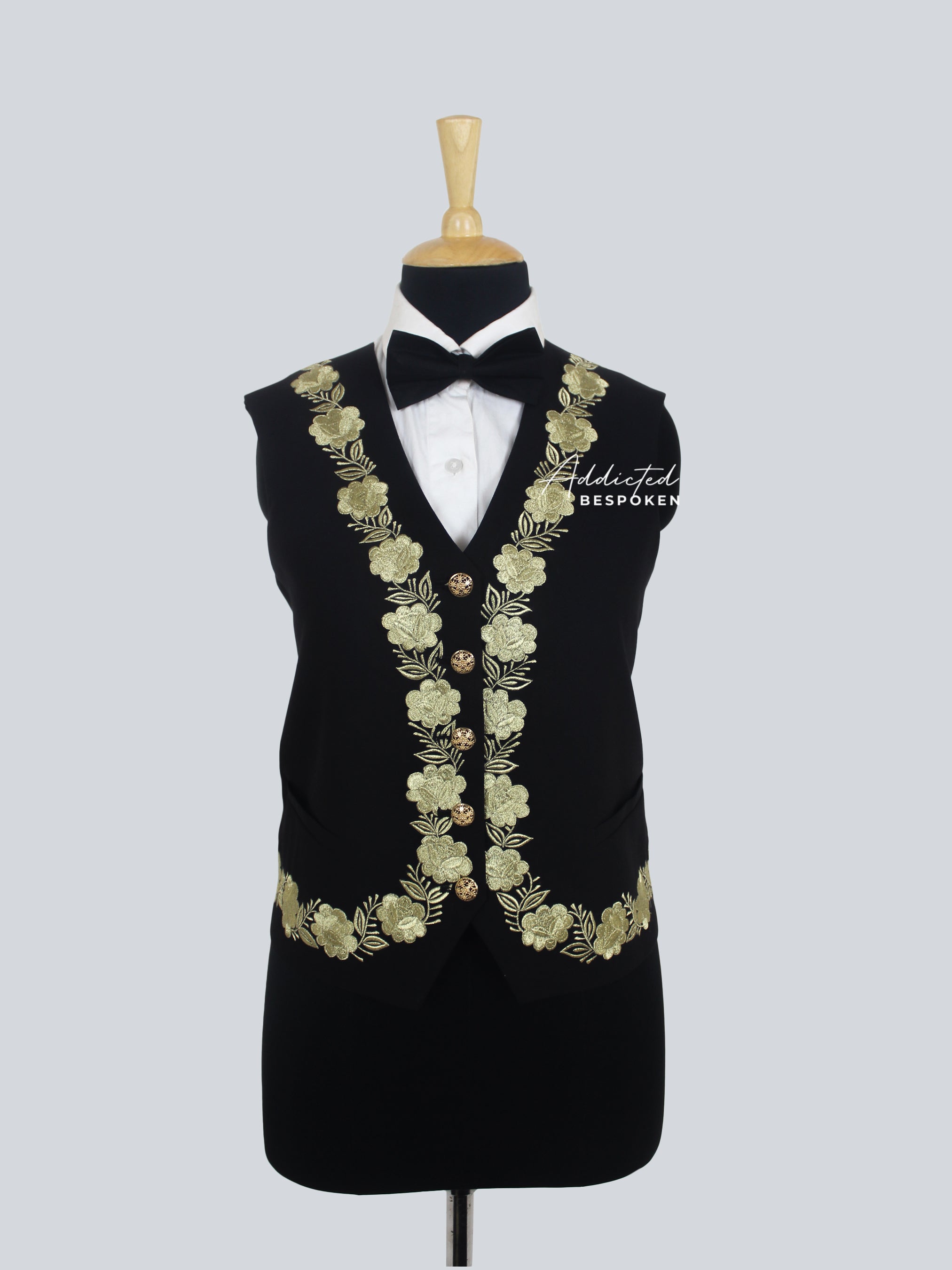 Regal Gold Embroidered Tuxedo Suit