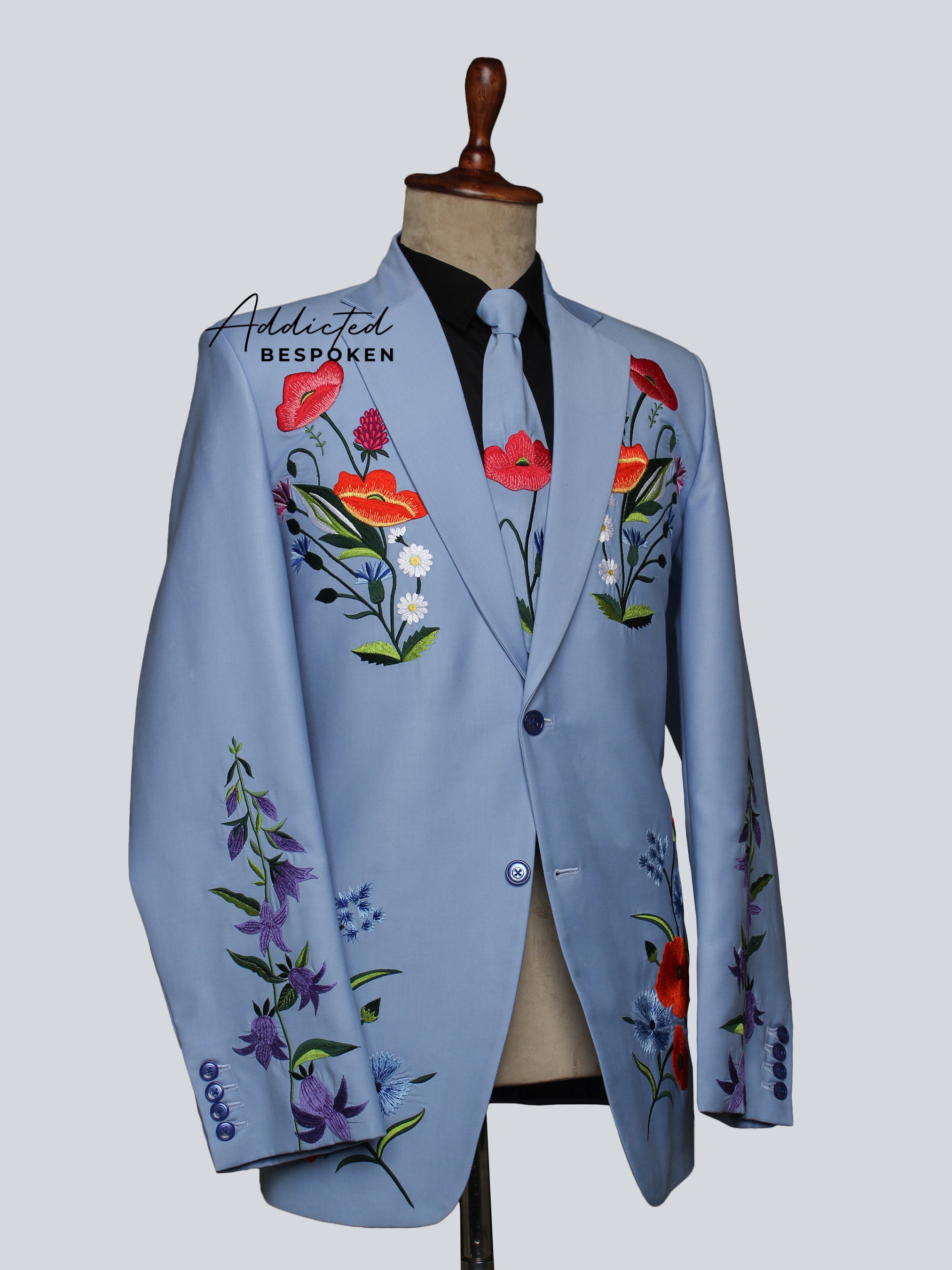 Blue Wedding Floral Western Suit