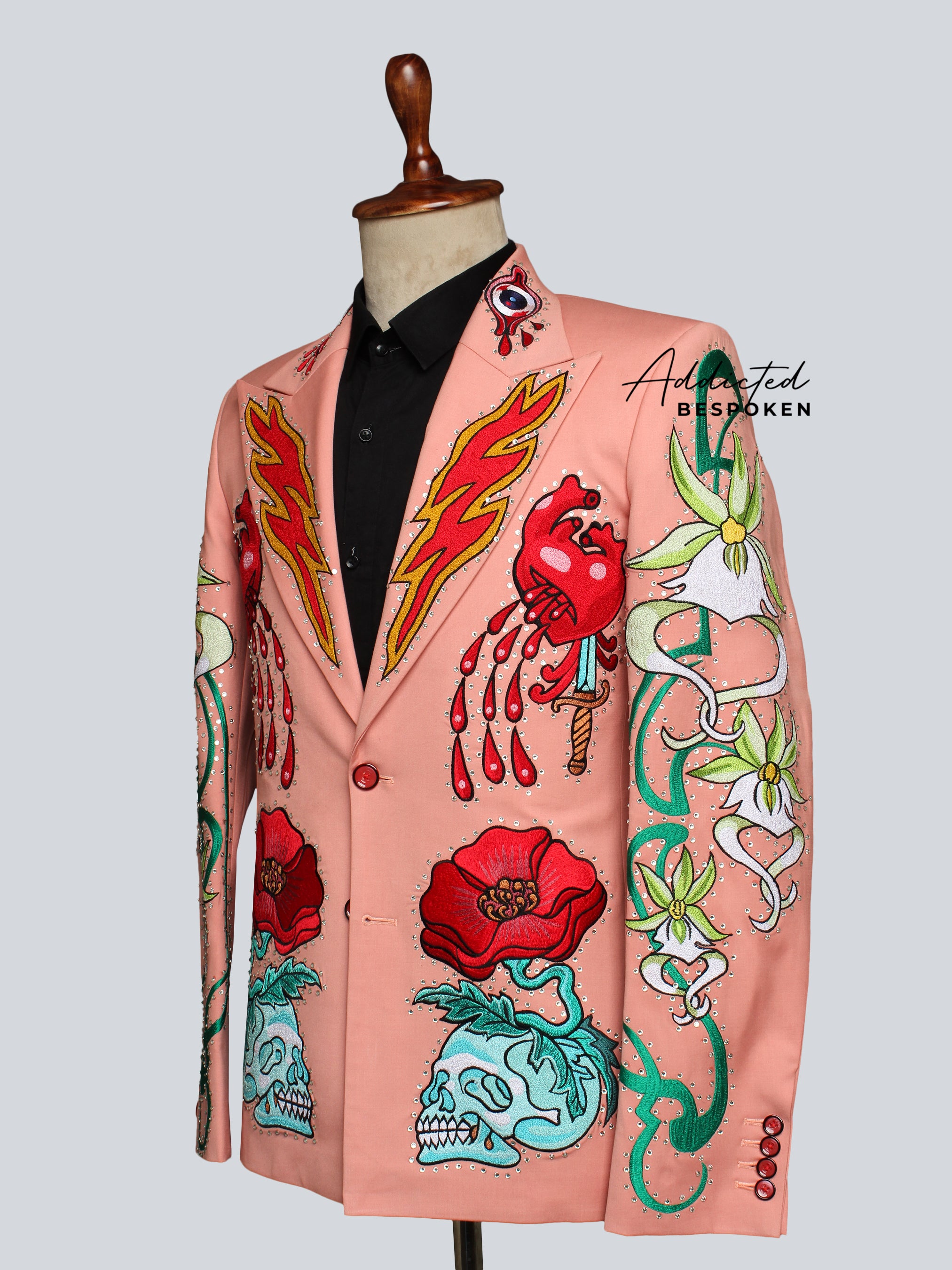 Flaming Hearts & Skull Blooms Custom Suit