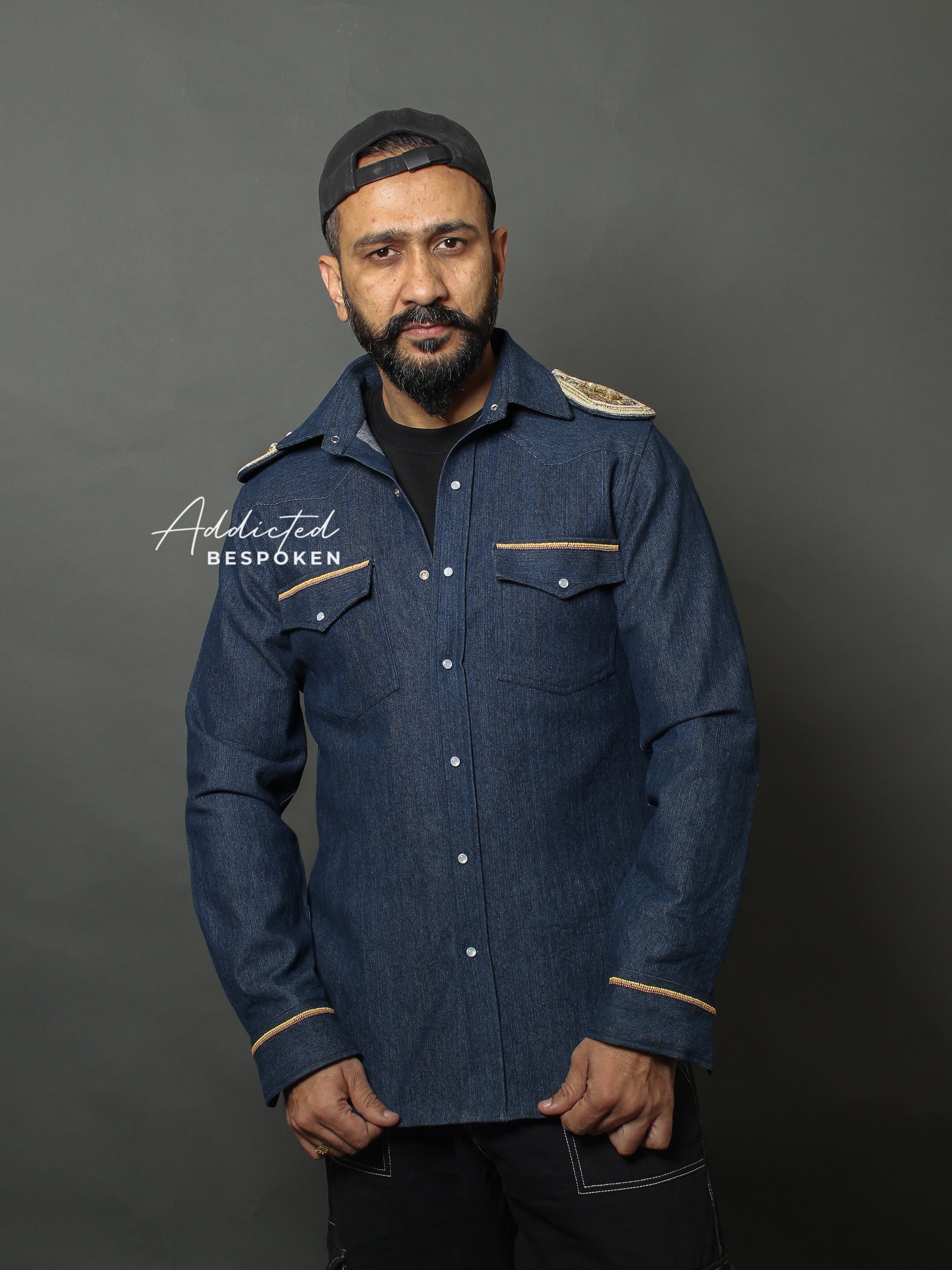 Regal Lion Embroidered Denim Shirt