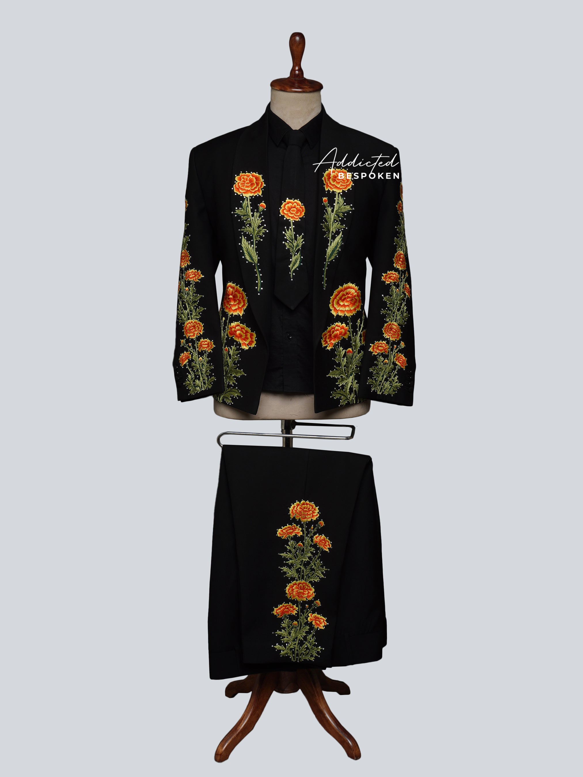 Marigold Vibrant Floral Embroidered Suit