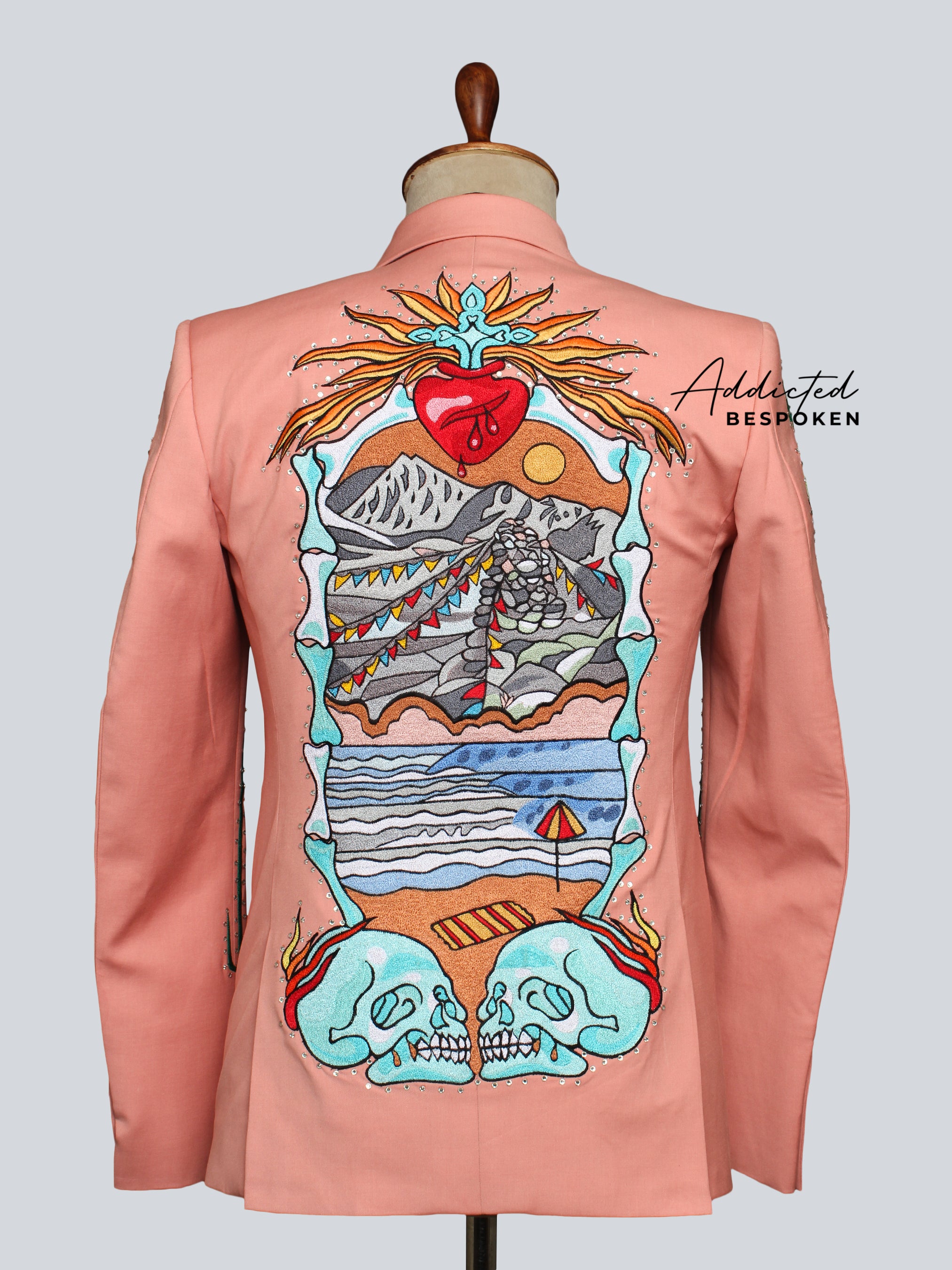 Flaming Hearts & Skull Blooms Custom Suit