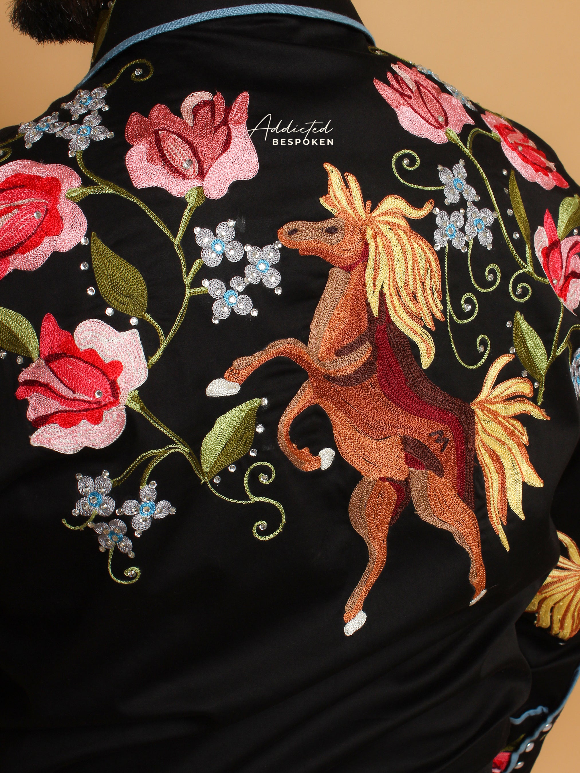 Floral and Horse Design Embroidered Shirt