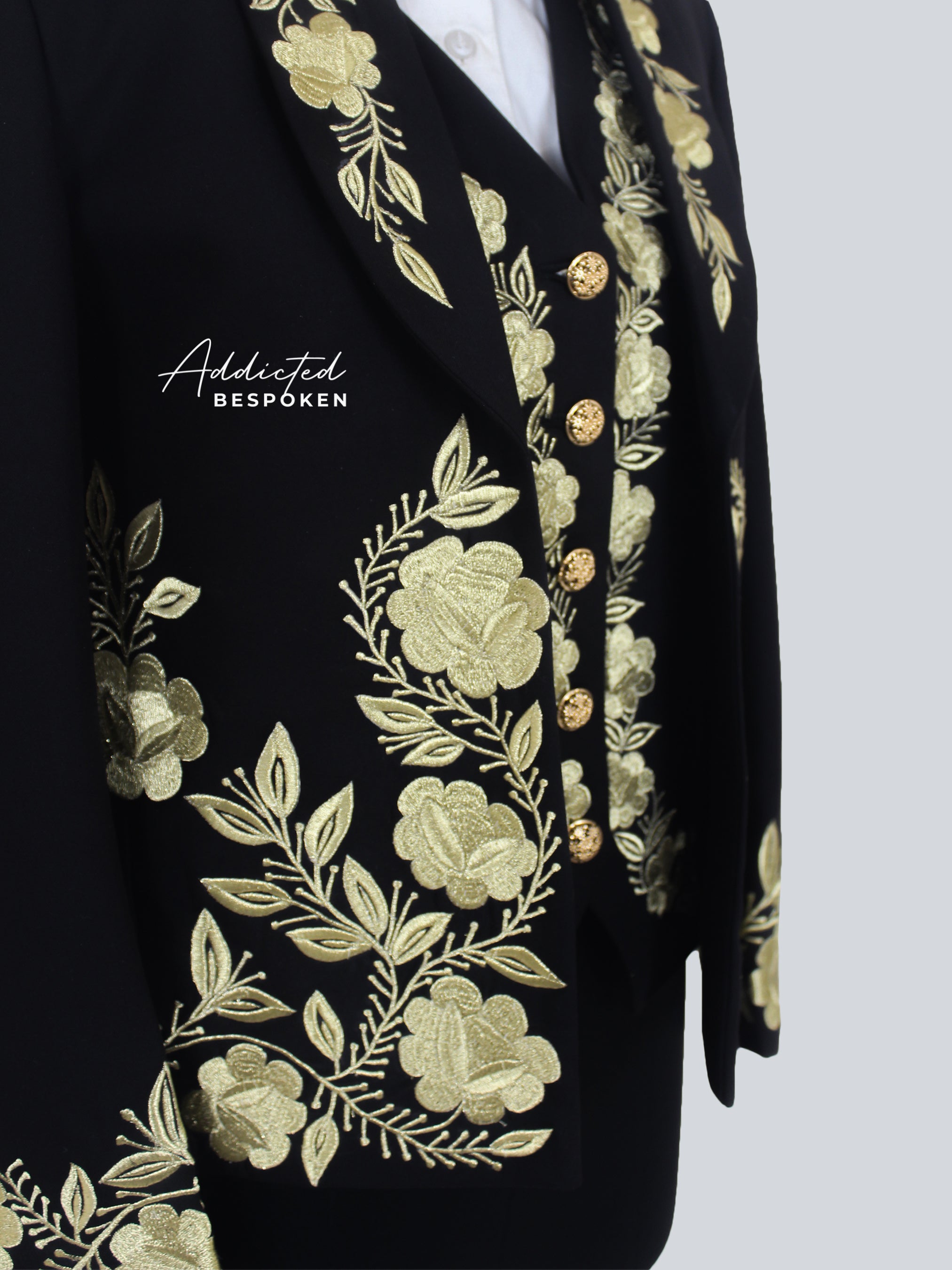 Regal Gold Embroidered Tuxedo Suit