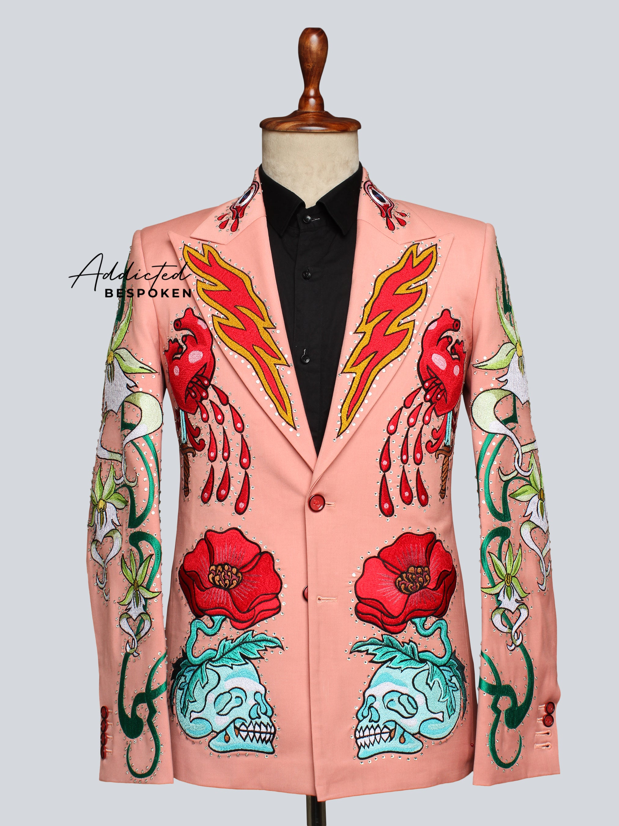 Flaming Hearts & Skull Blooms Custom Suit