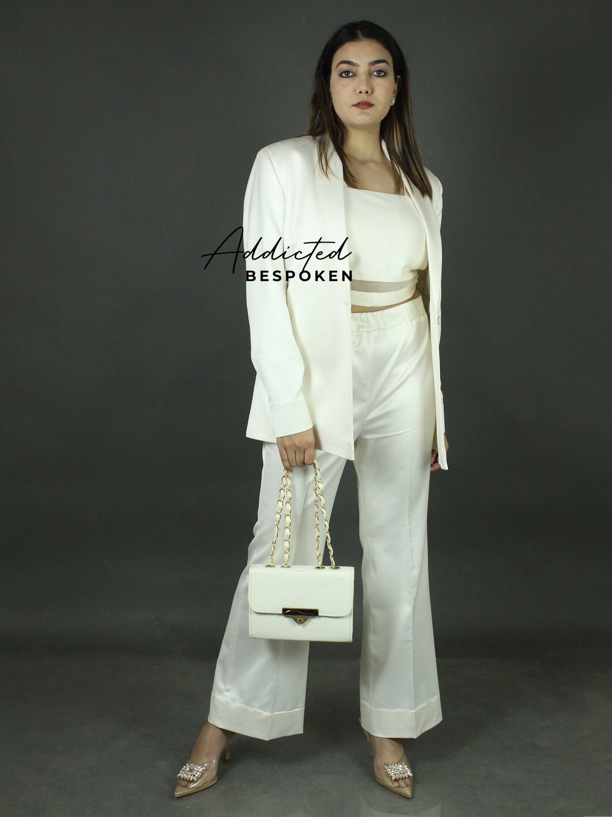 Sophisticated White Satin Suit