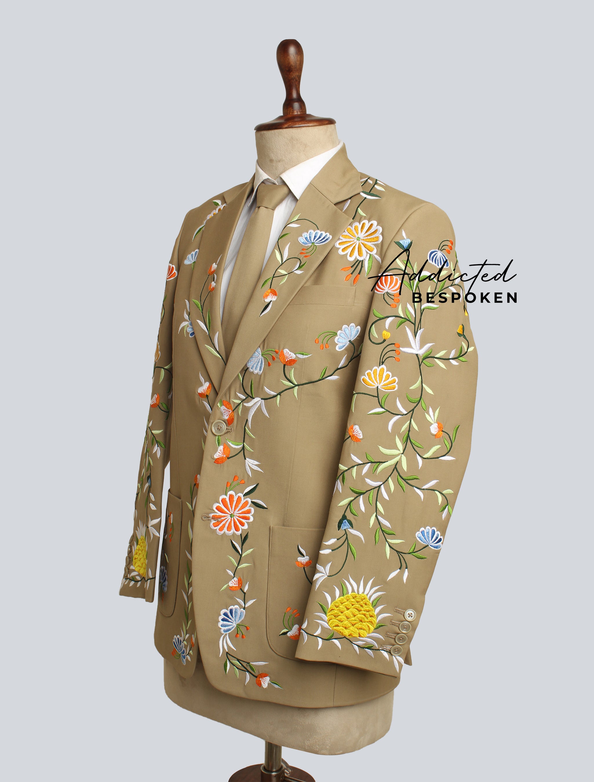 Western Beige Floral Suit