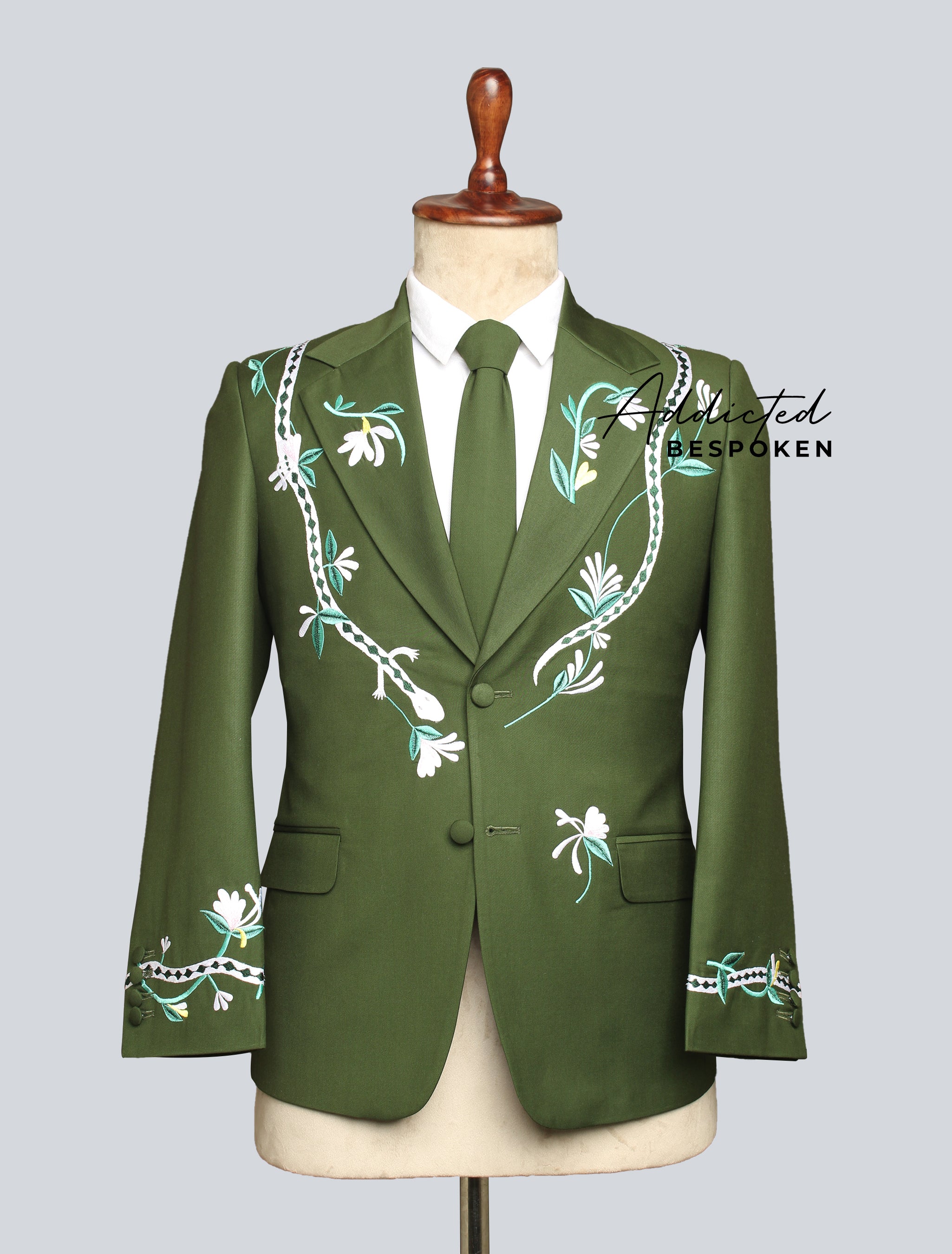 Verdant Elegance Floral Embroidered Suit