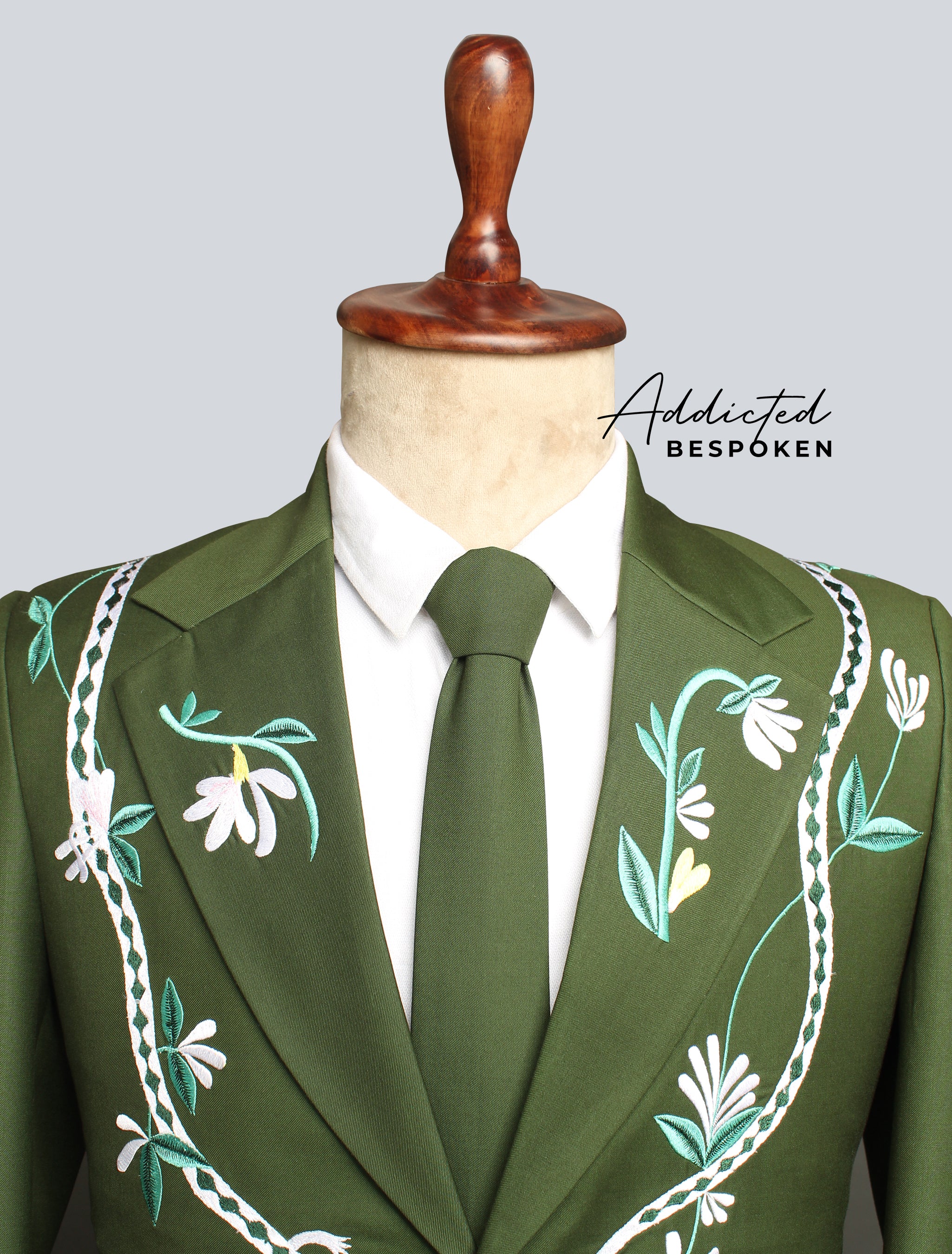 Verdant Elegance Floral Embroidered Suit