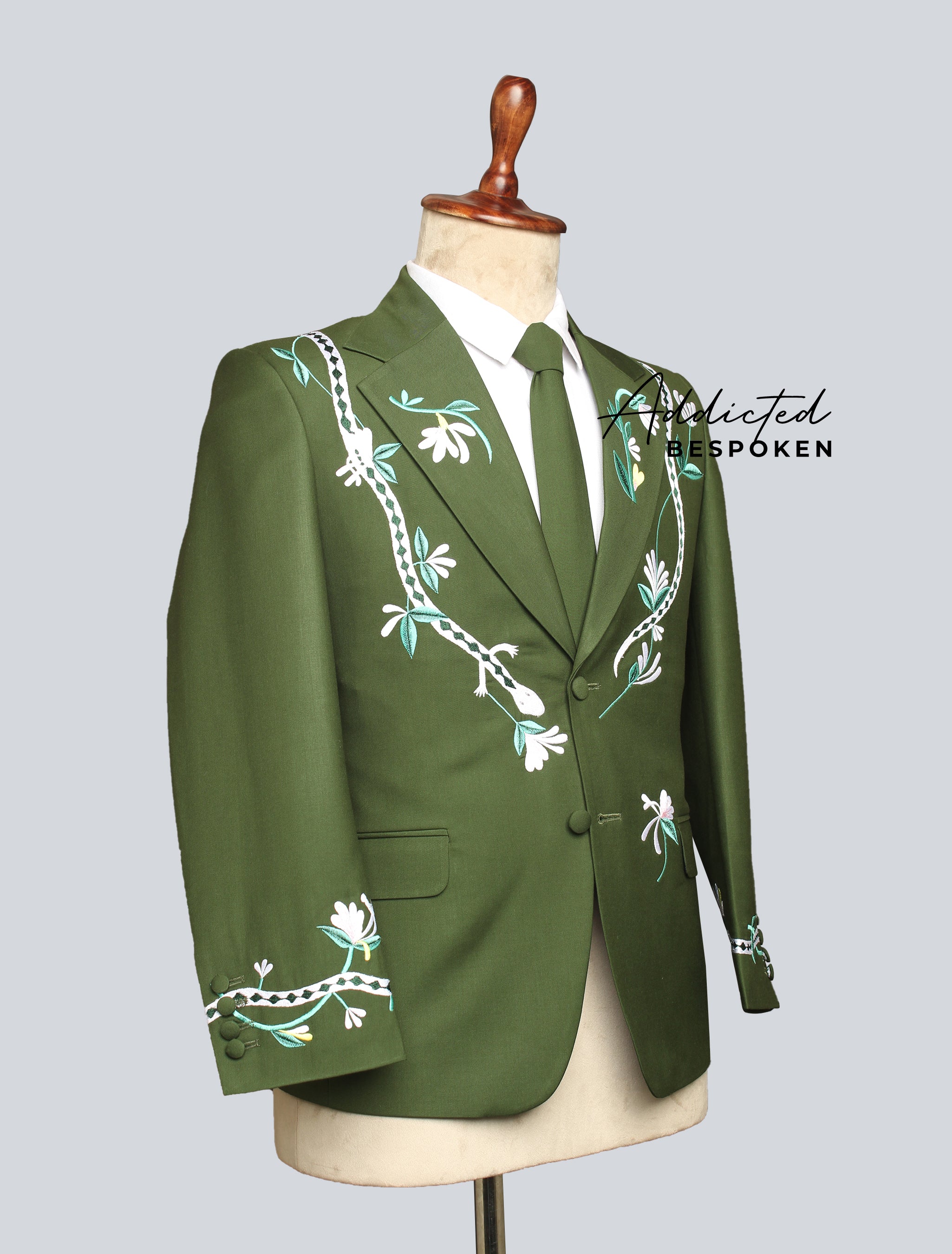 Verdant Elegance Floral Embroidered Suit