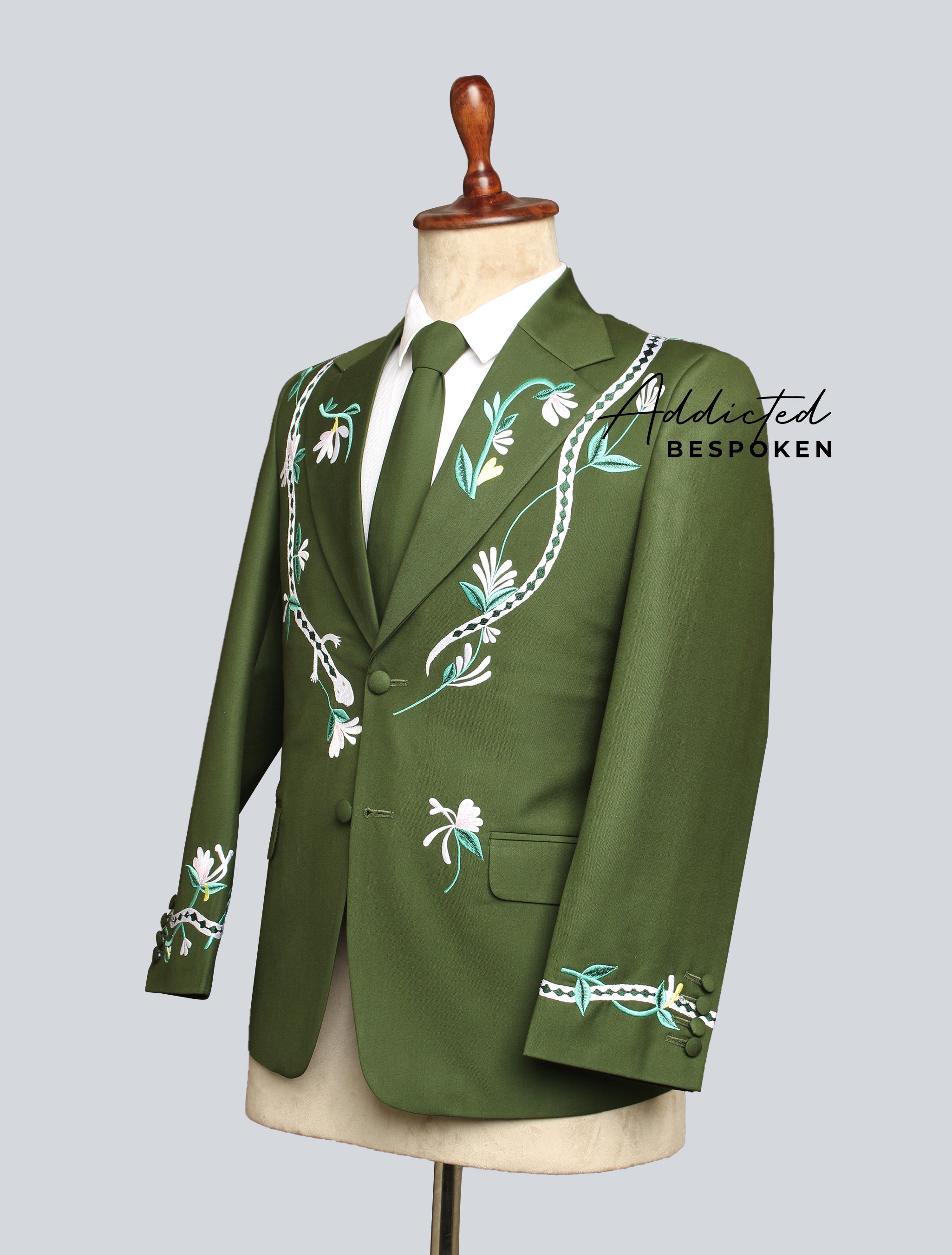 Verdant Elegance Floral Embroidered Suit