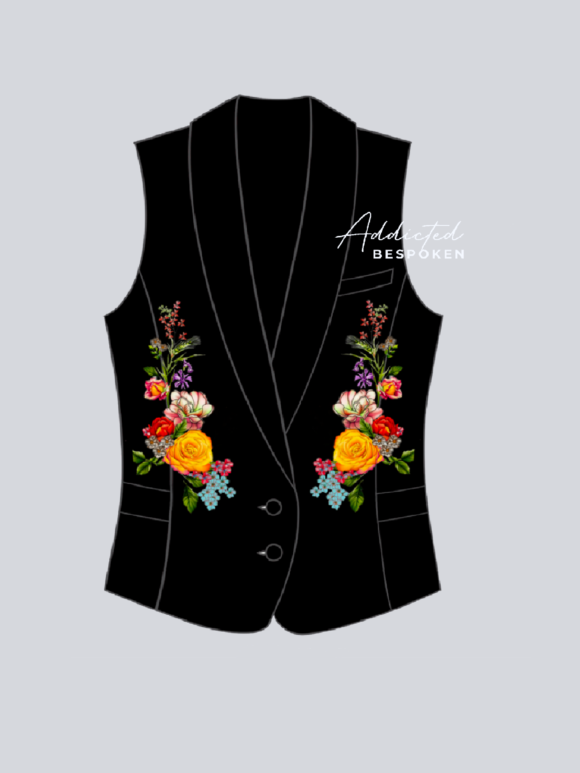 Floral Embroidered Black Vest with Bow Detail