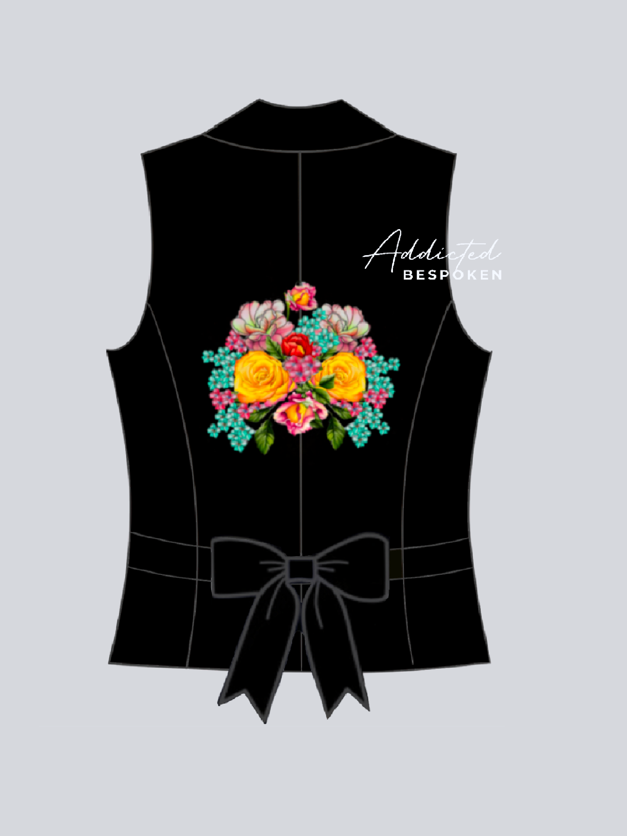 Floral Embroidered Black Vest with Bow Detail