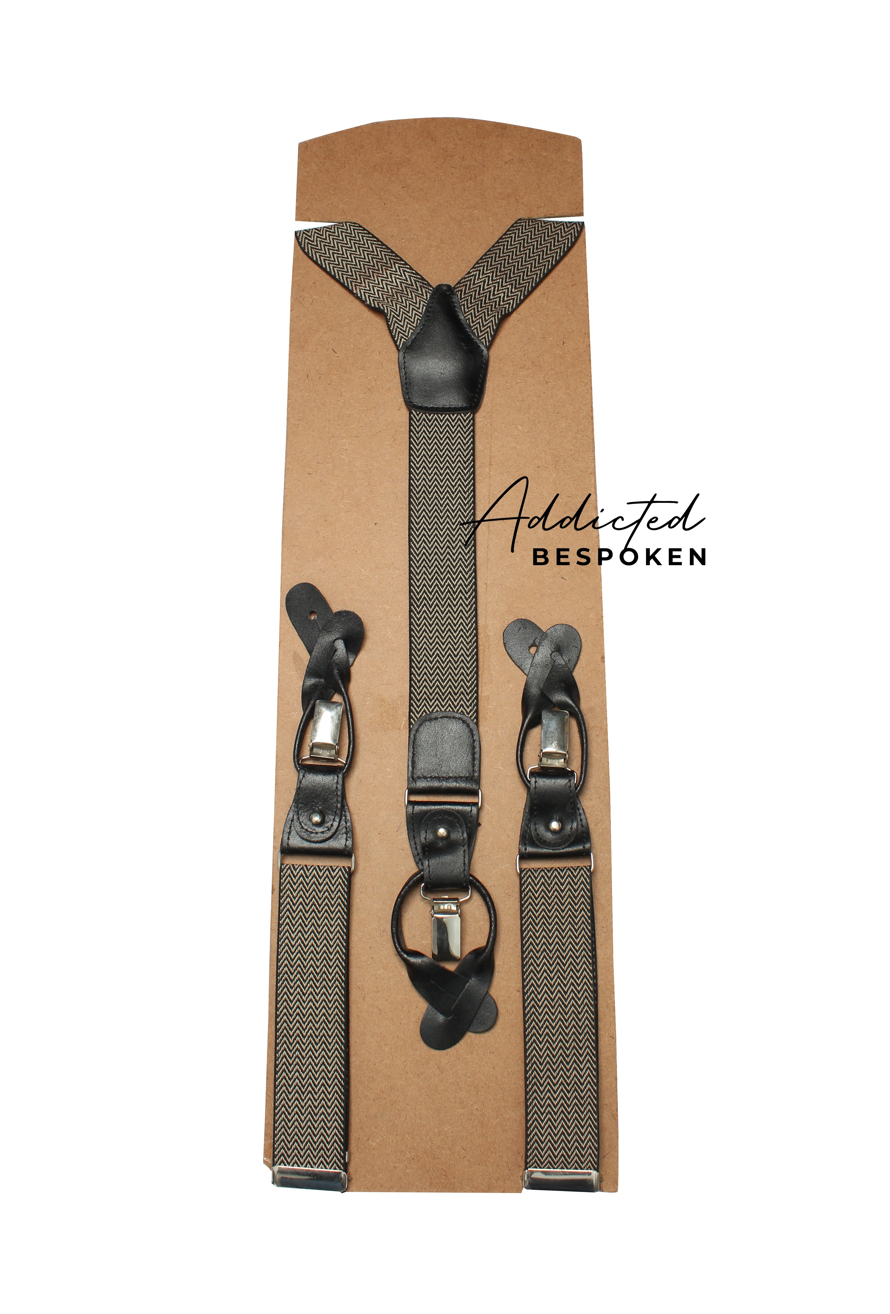 Black and Beige Herringbone Suspenders